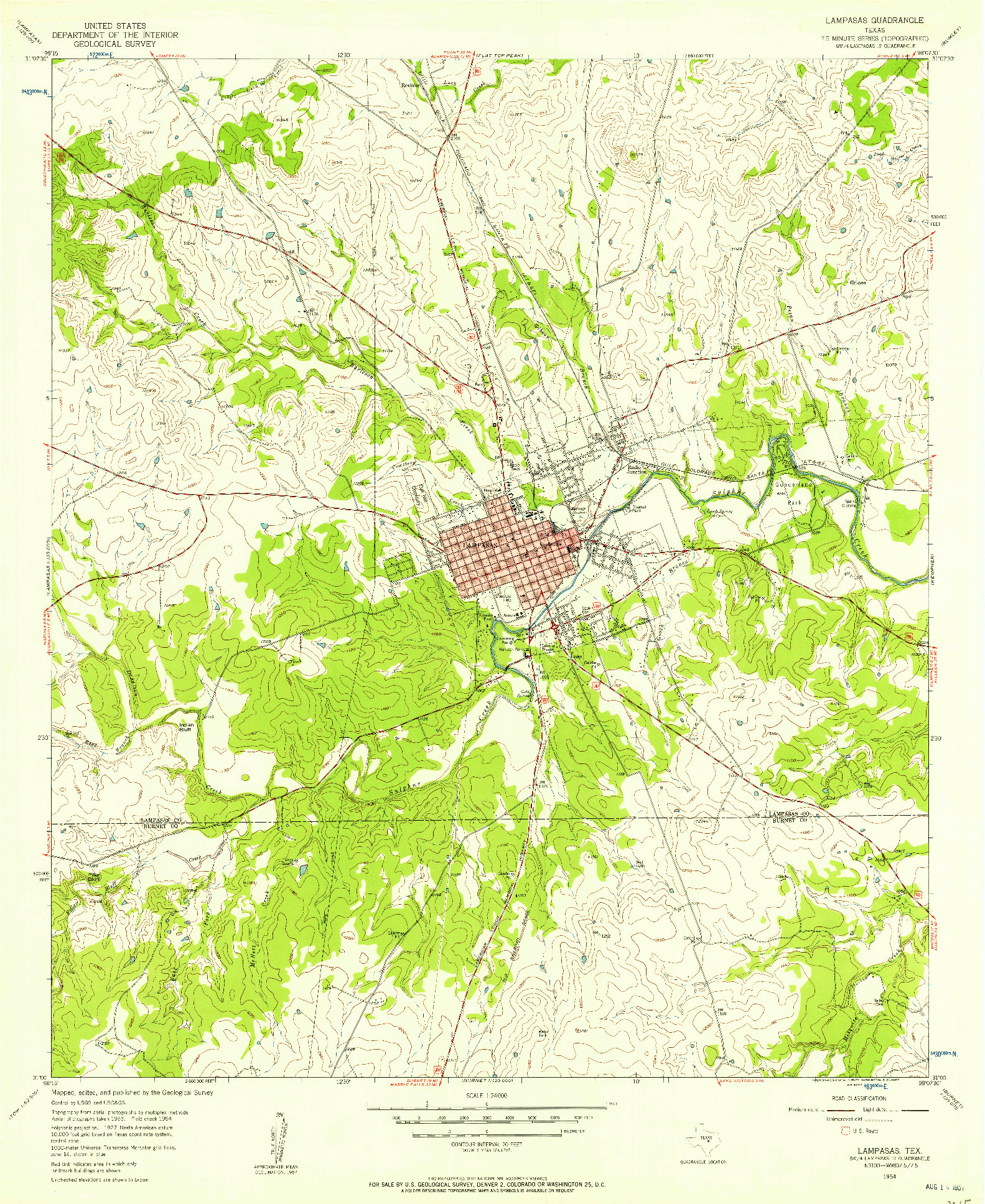 USGS 1:24000-SCALE QUADRANGLE FOR LAMPASAS, TX 1954