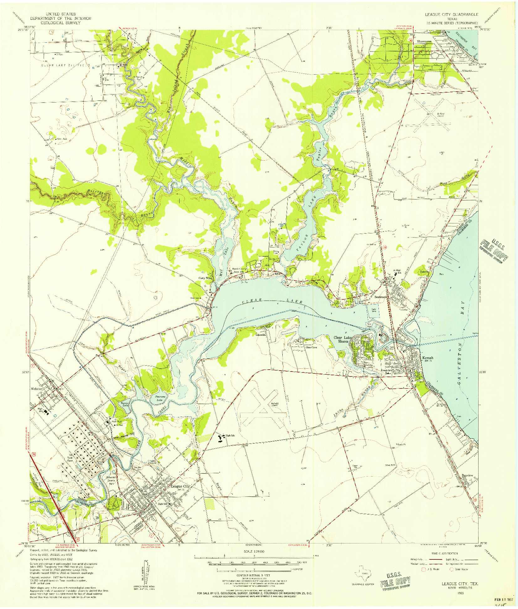 USGS 1:24000-SCALE QUADRANGLE FOR LEAGUE CITY, TX 1955