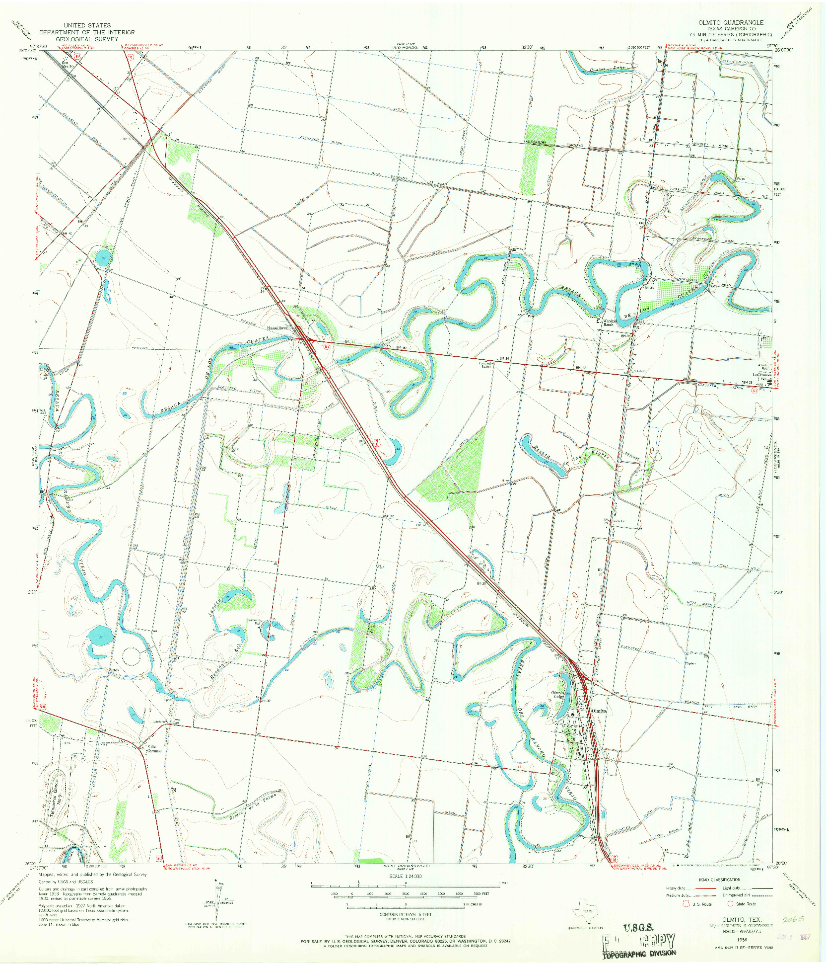 USGS 1:24000-SCALE QUADRANGLE FOR OLMITO, TX 1956