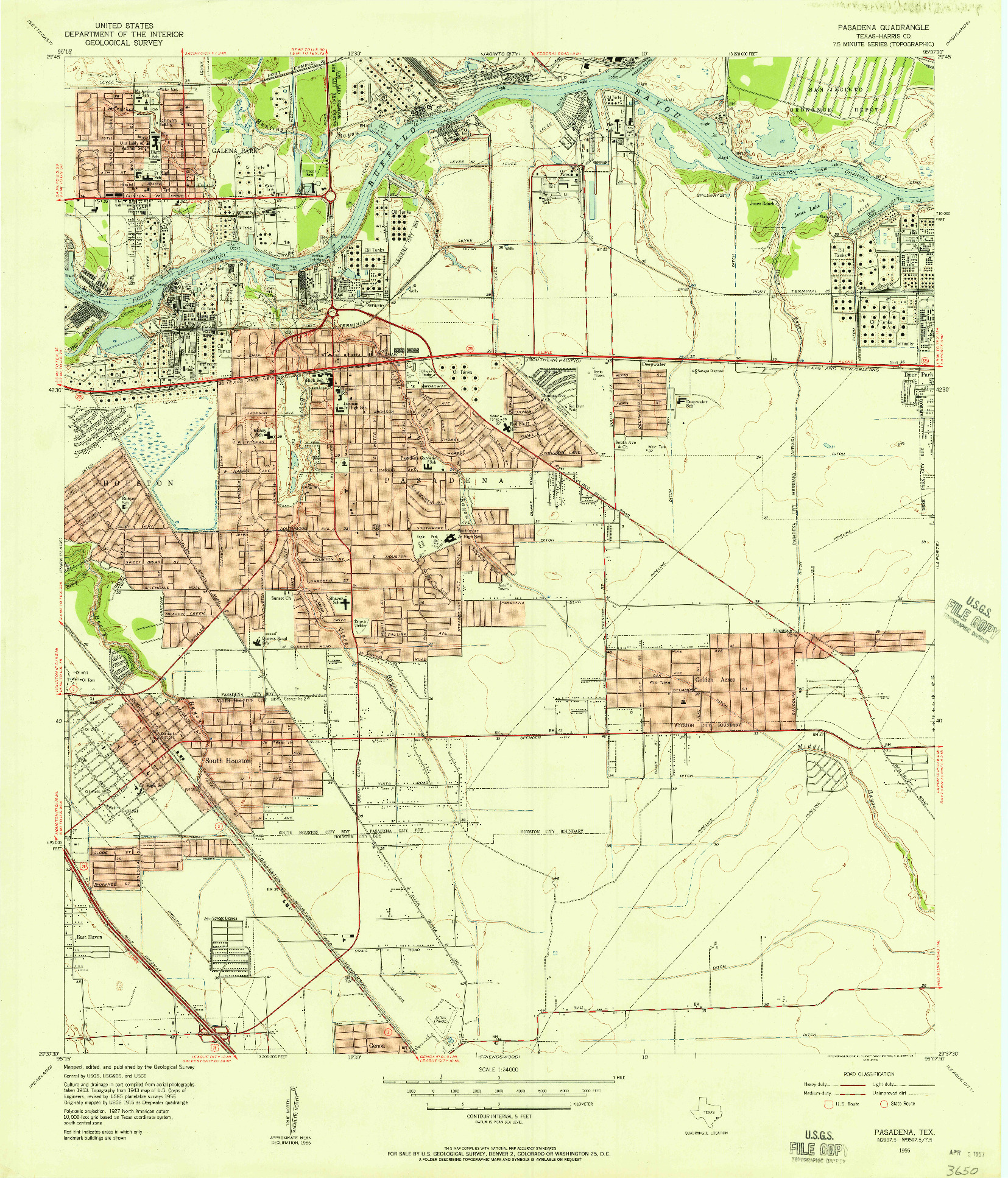 USGS 1:24000-SCALE QUADRANGLE FOR PASADENA, TX 1955