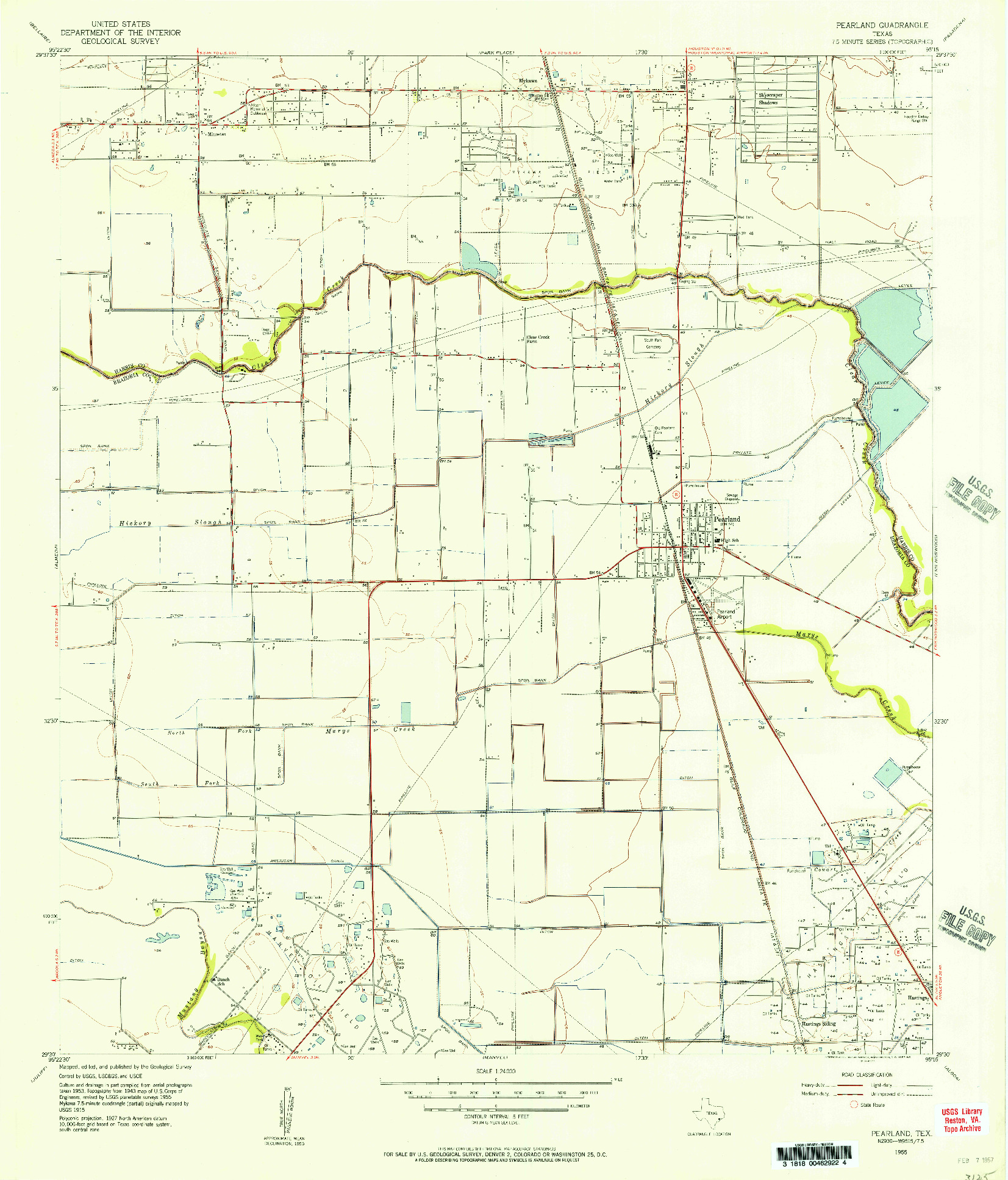 USGS 1:24000-SCALE QUADRANGLE FOR PEARLAND, TX 1955