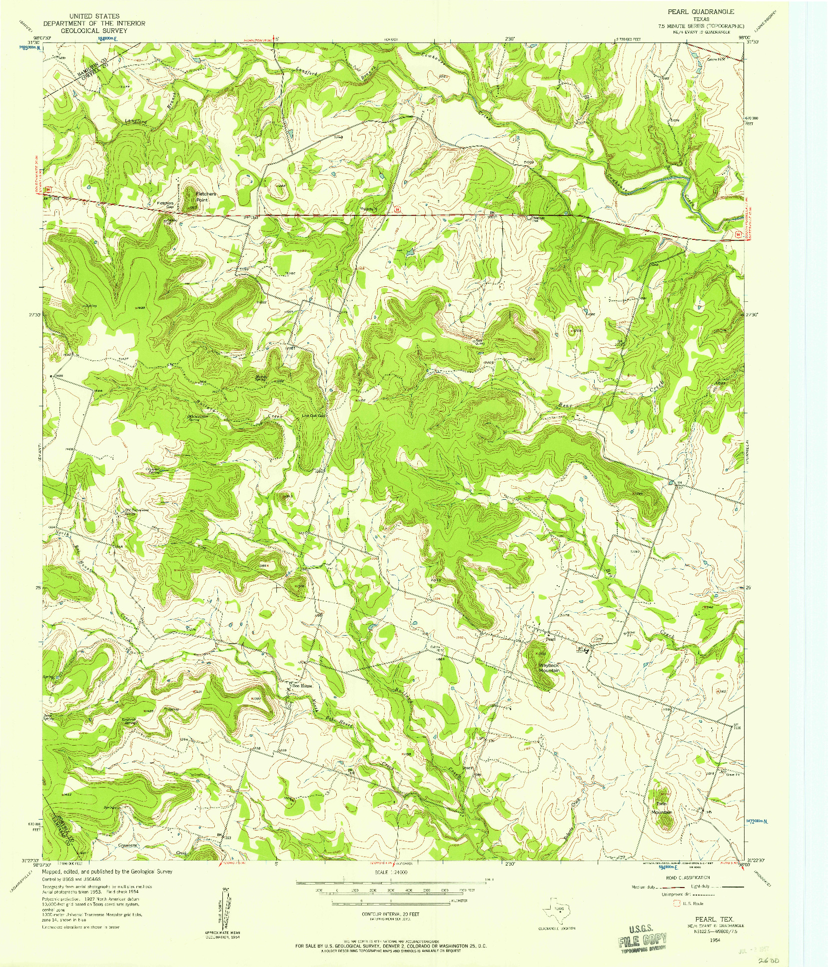 USGS 1:24000-SCALE QUADRANGLE FOR PEARL, TX 1954