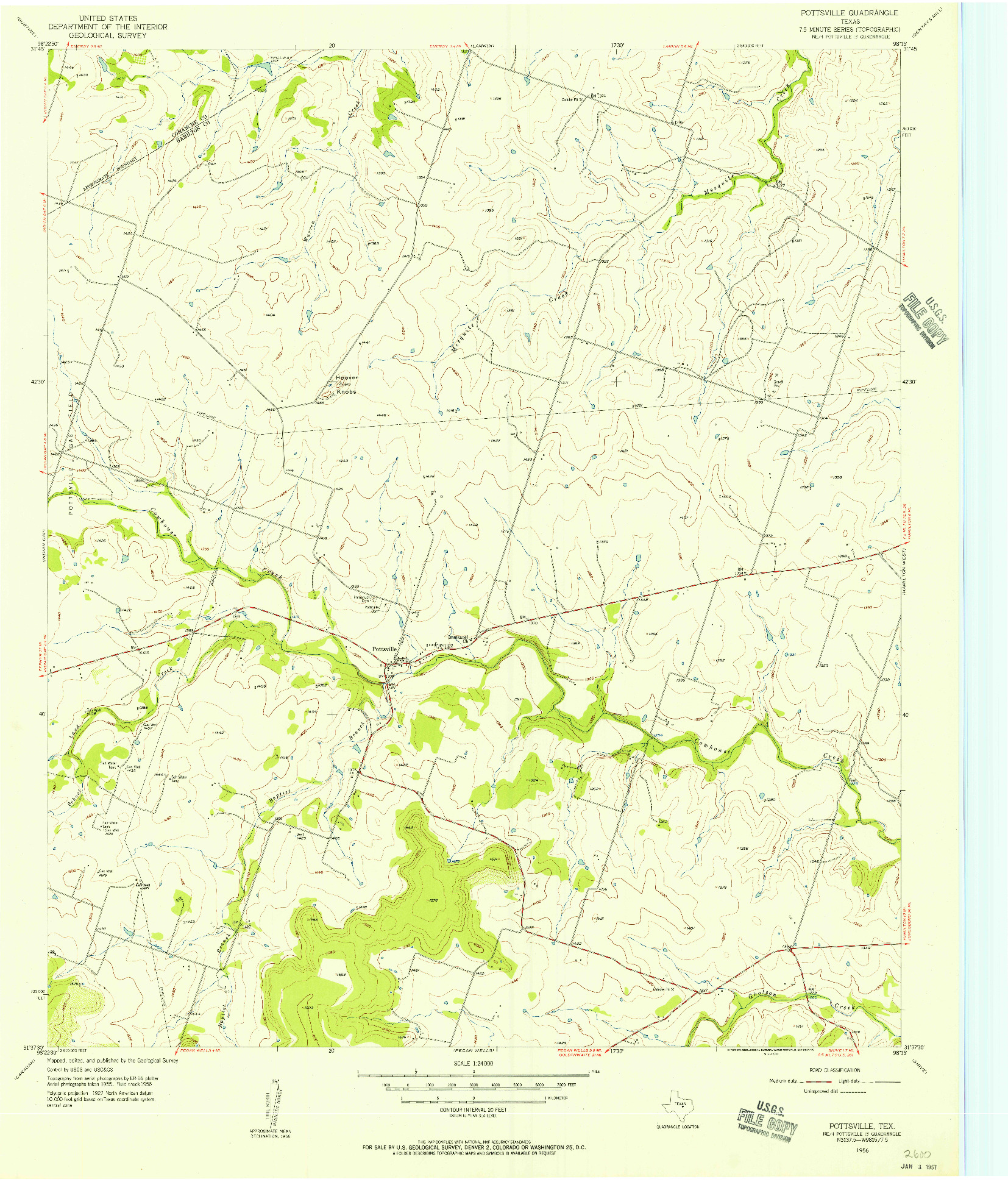 USGS 1:24000-SCALE QUADRANGLE FOR POTTSVILLE, TX 1956