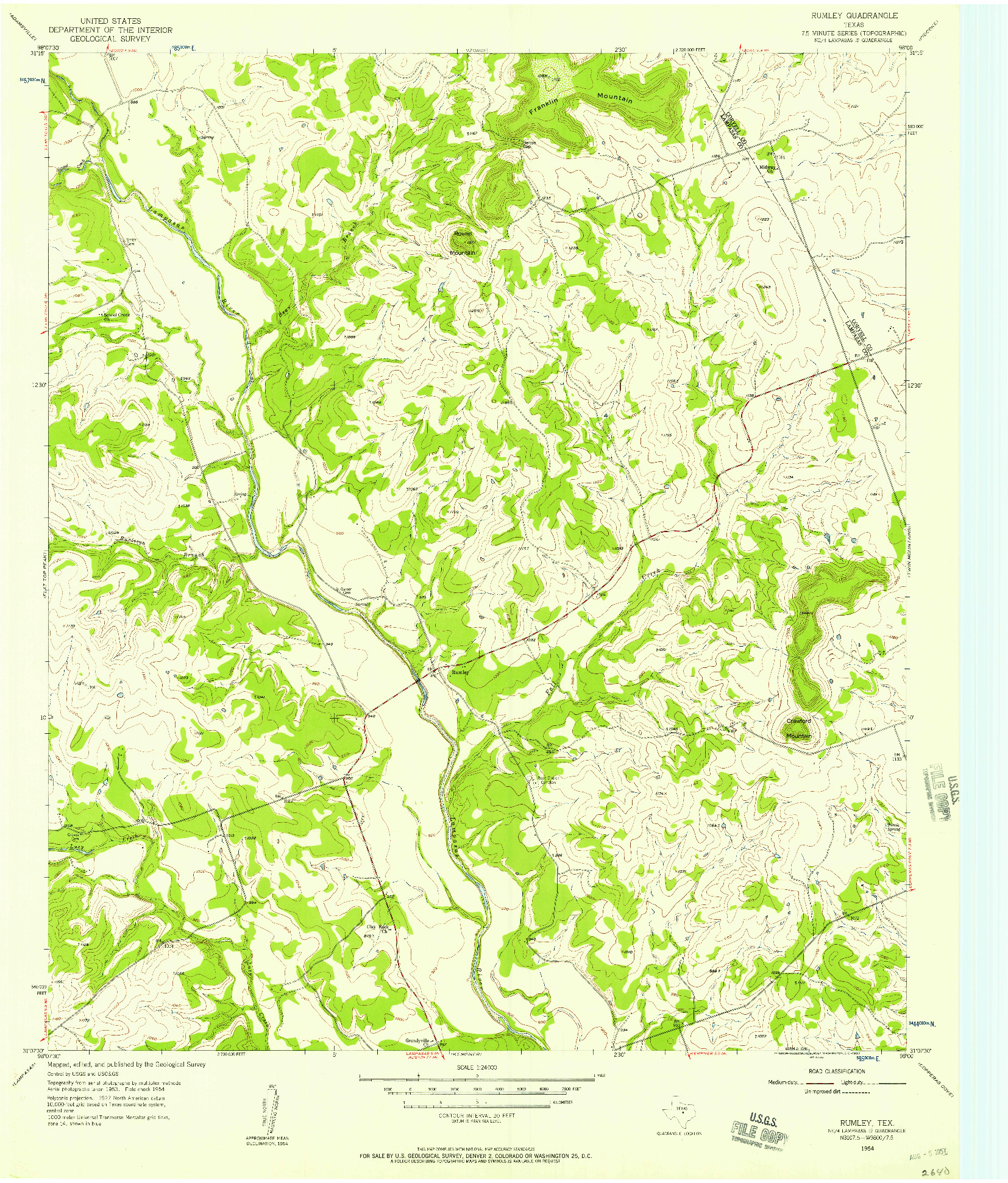 USGS 1:24000-SCALE QUADRANGLE FOR RUMLEY, TX 1954