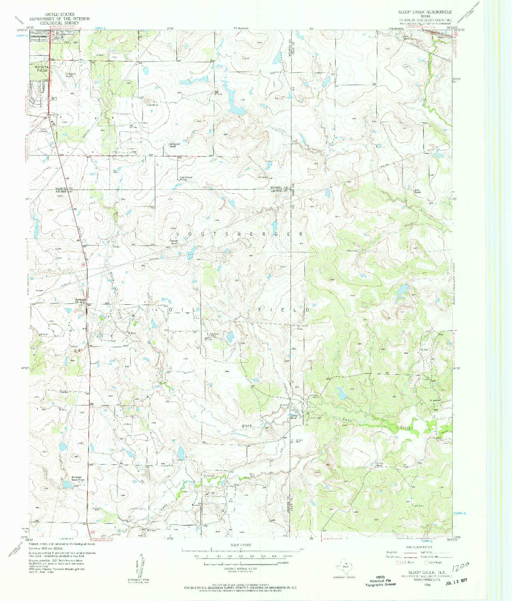 USGS 1:24000-SCALE QUADRANGLE FOR SLOOP CREEK, TX 1956