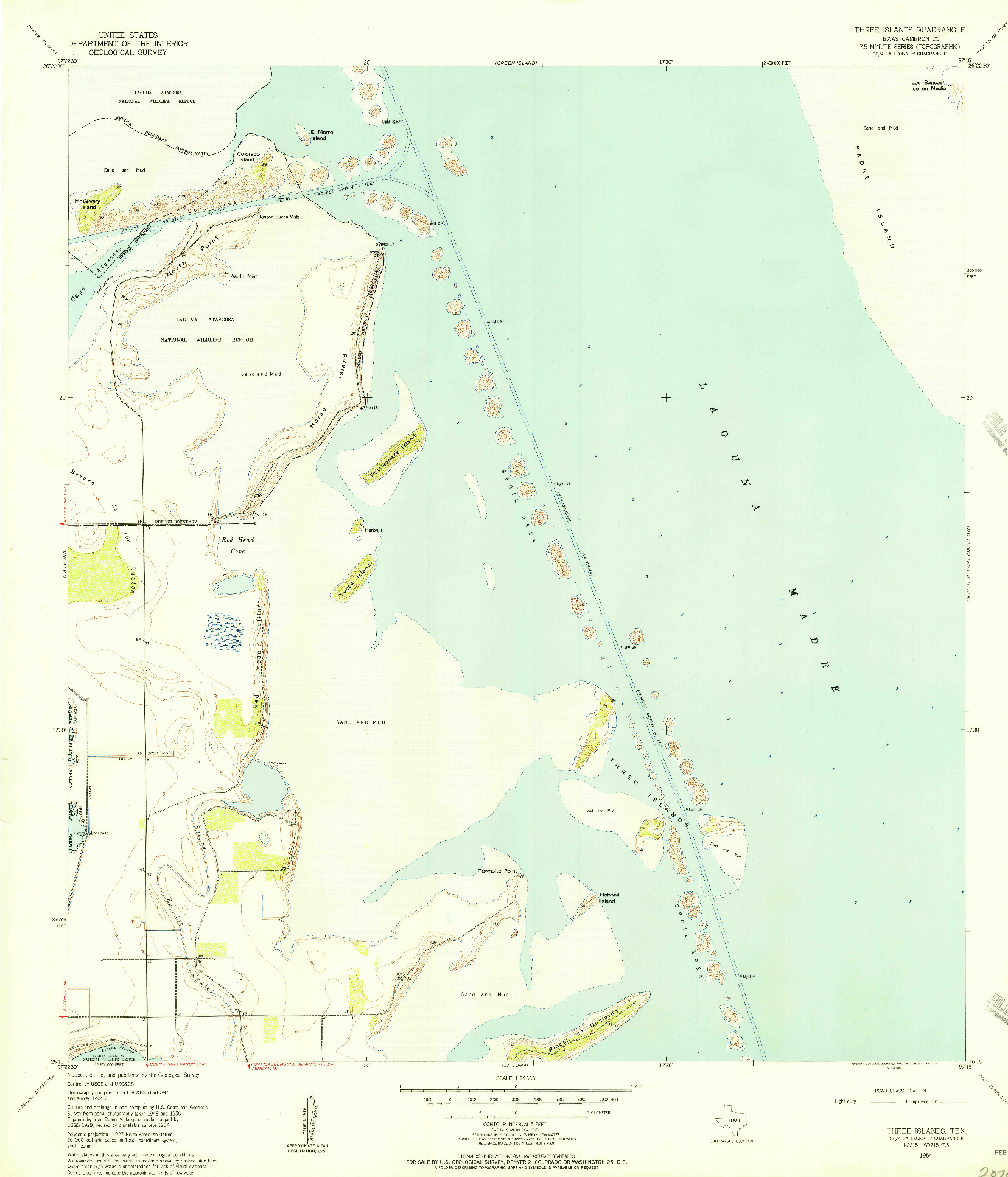 USGS 1:24000-SCALE QUADRANGLE FOR THREE ISLANDS, TX 1954