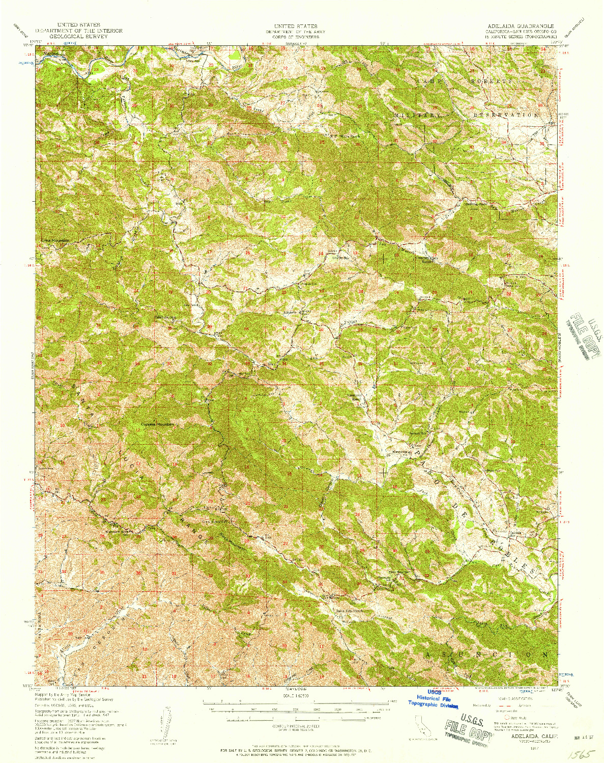 USGS 1:62500-SCALE QUADRANGLE FOR ADELAIDA, CA 1947