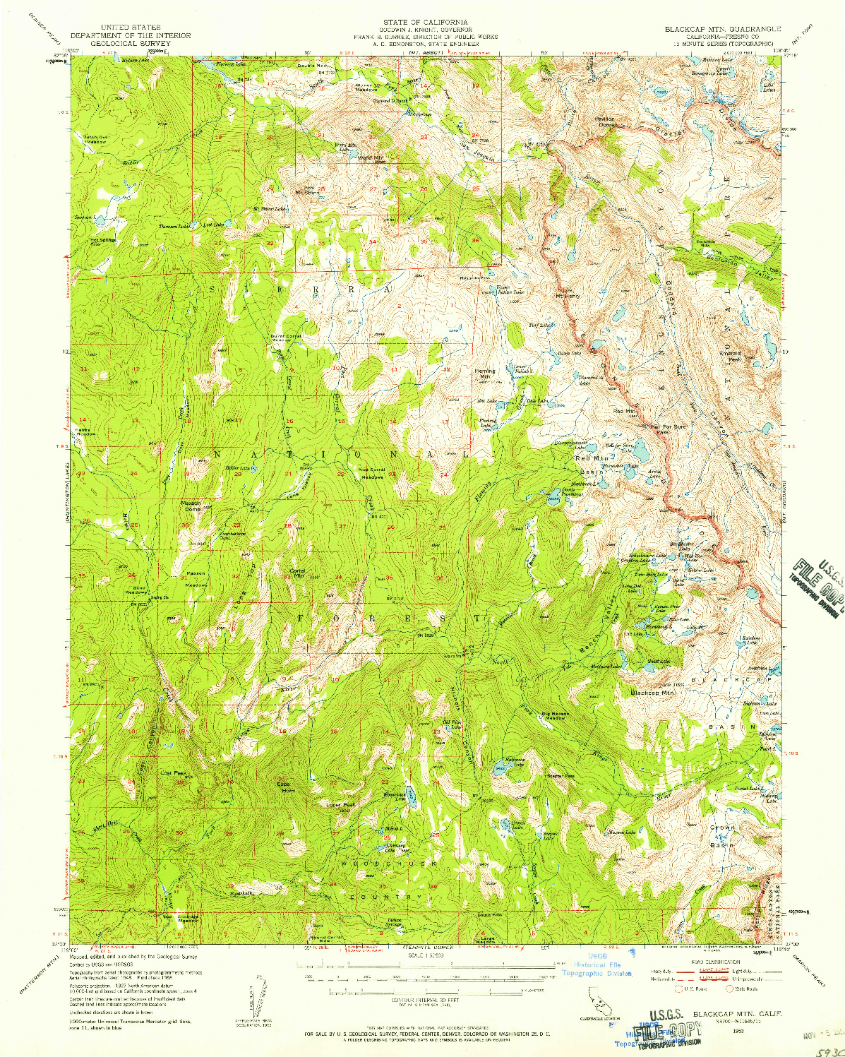 USGS 1:62500-SCALE QUADRANGLE FOR BLACKCAP MTN, CA 1953