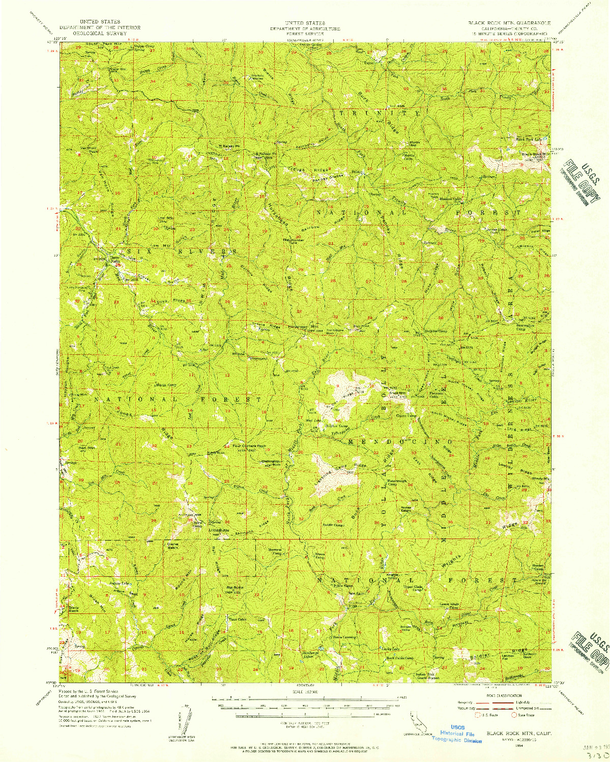 USGS 1:62500-SCALE QUADRANGLE FOR BLACKROCK MTN, CA 1954