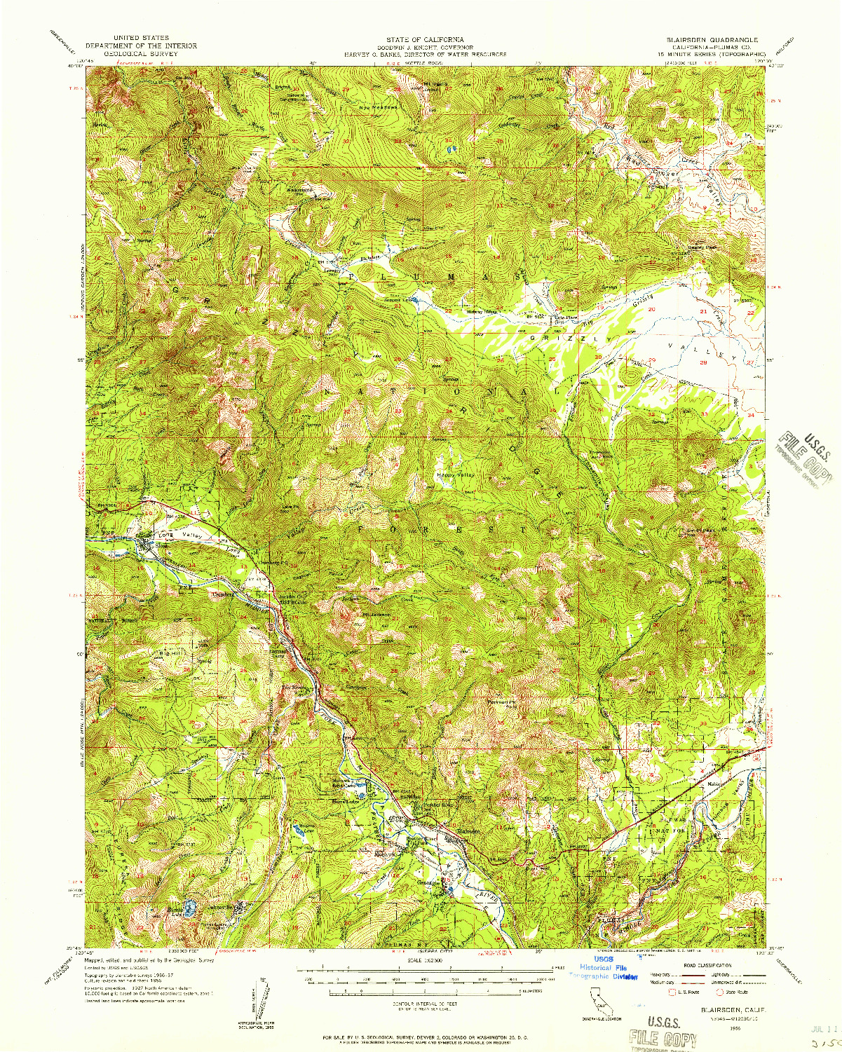 USGS 1:62500-SCALE QUADRANGLE FOR BLAIRSDEN, CA 1956