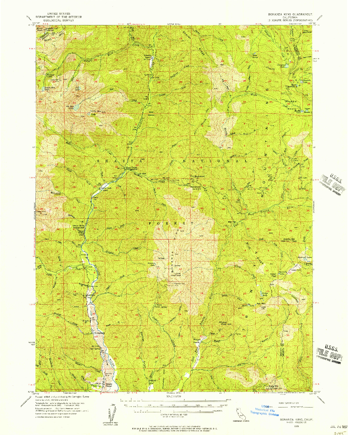 USGS 1:62500-SCALE QUADRANGLE FOR BONANZA KING, CA 1955