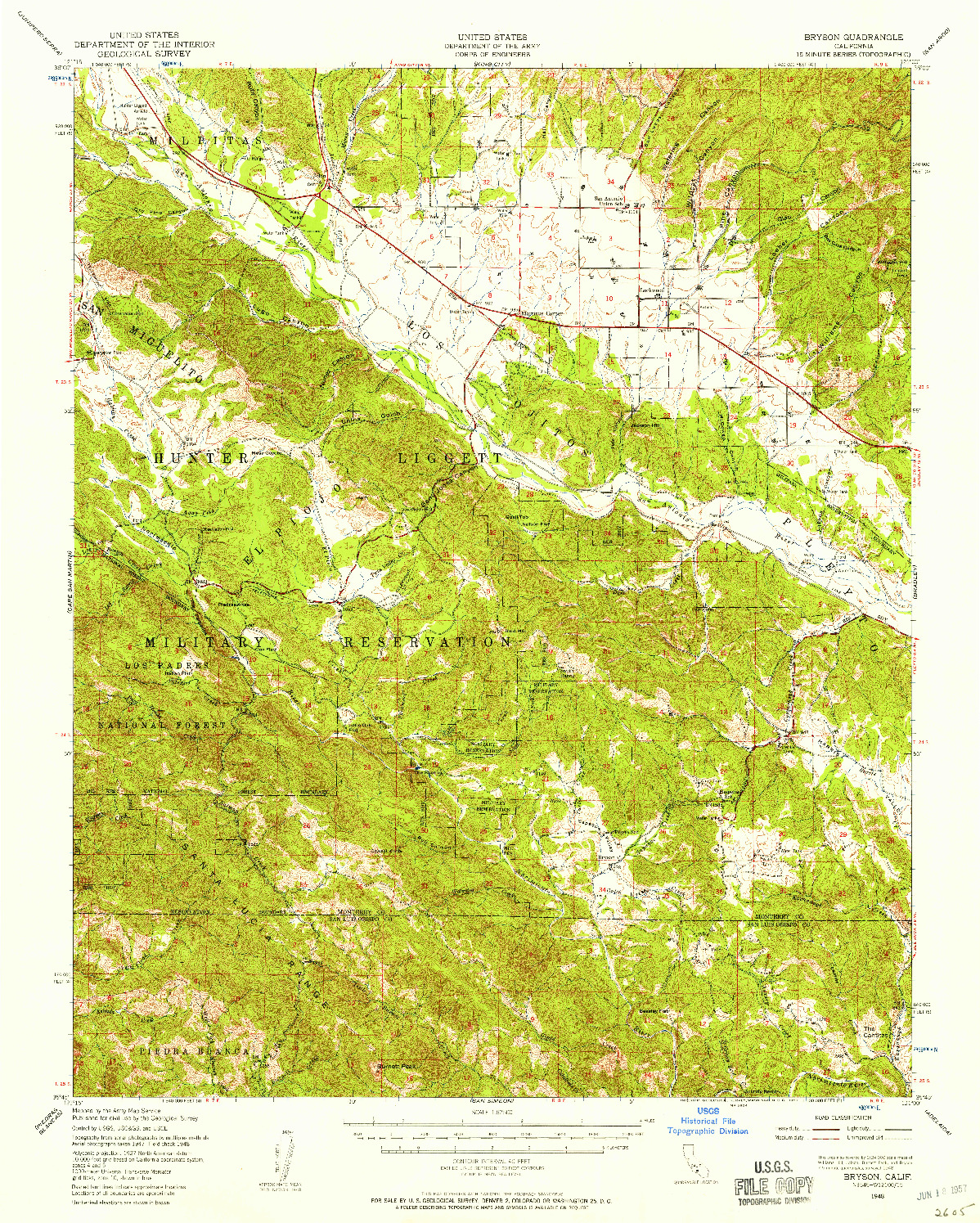 USGS 1:62500-SCALE QUADRANGLE FOR BRYSON, CA 1948