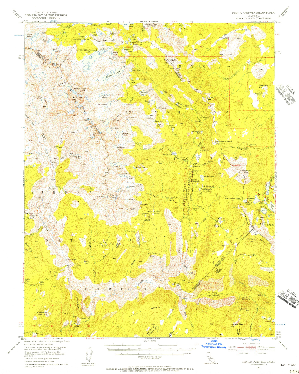 USGS 1:62500-SCALE QUADRANGLE FOR DEVILS POSTPILE, CA 1953