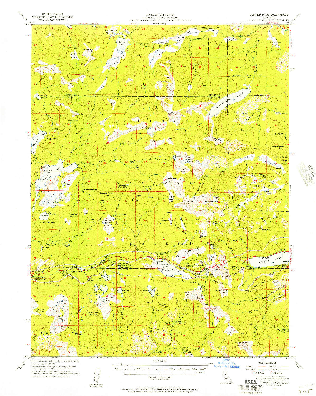 USGS 1:62500-SCALE QUADRANGLE FOR DONNER PASS, CA 1955