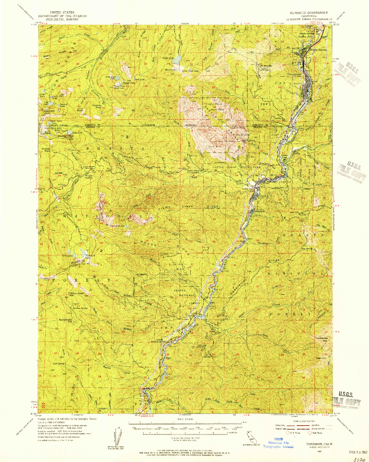 USGS 1:62500-SCALE QUADRANGLE FOR DUNSMUIR, CA 1954