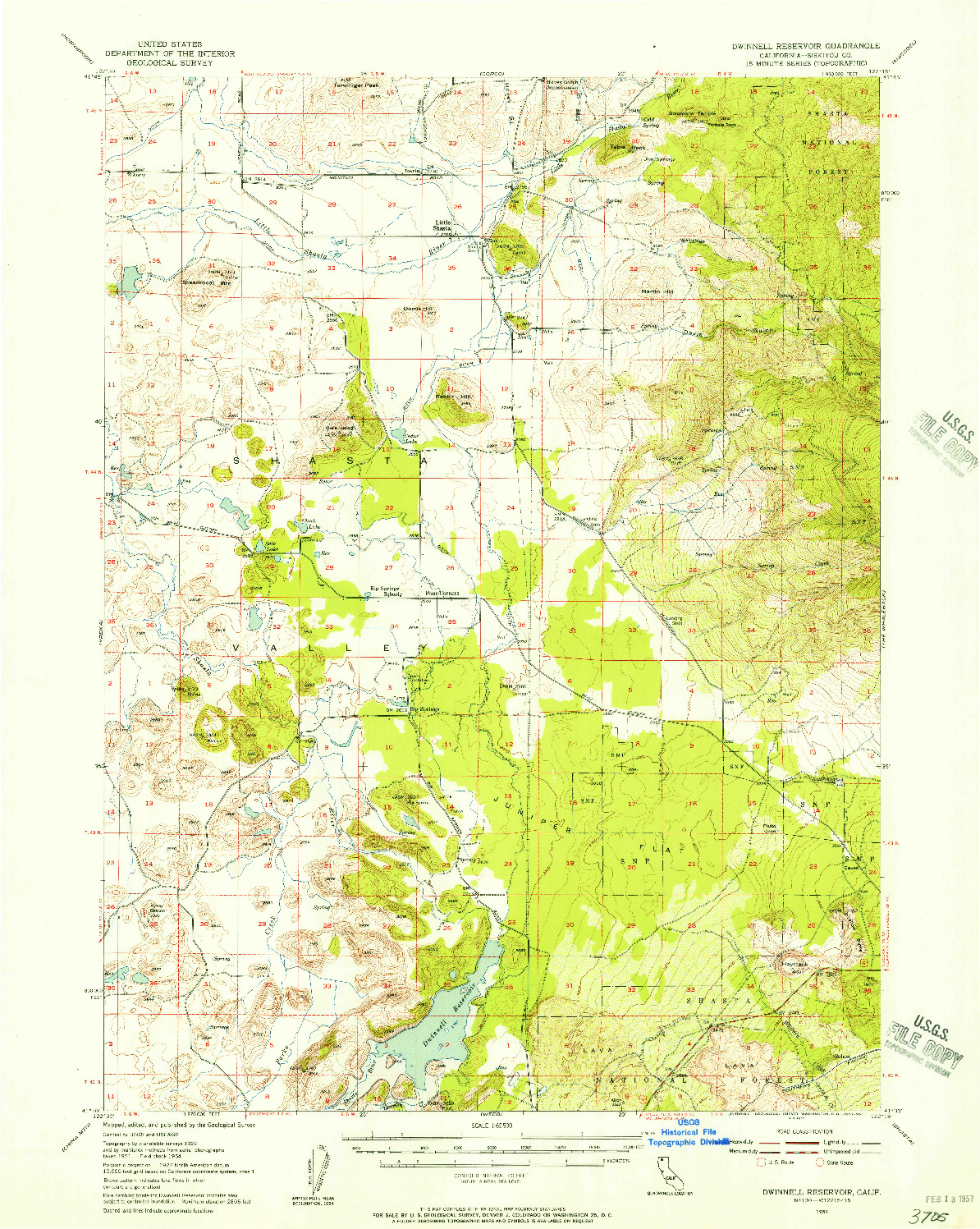 USGS 1:62500-SCALE QUADRANGLE FOR DWINNELL RESERVOIR, CA 1954