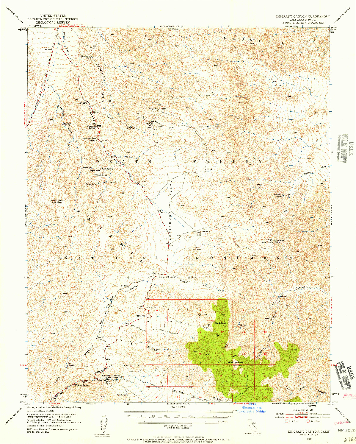USGS 1:62500-SCALE QUADRANGLE FOR EMIGRANT CANYON, CA 1952