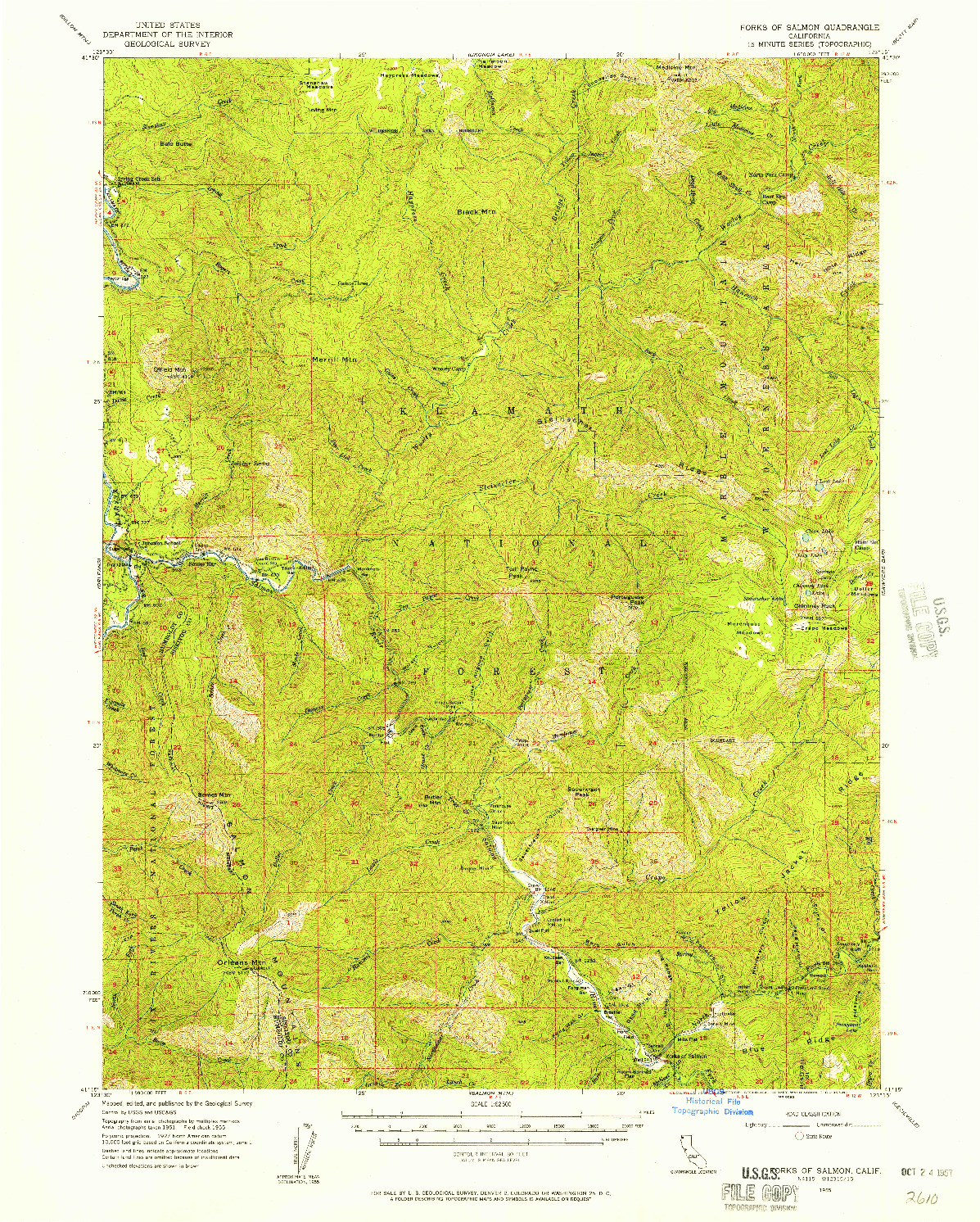 USGS 1:62500-SCALE QUADRANGLE FOR FORKS OF SALMON, CA 1955