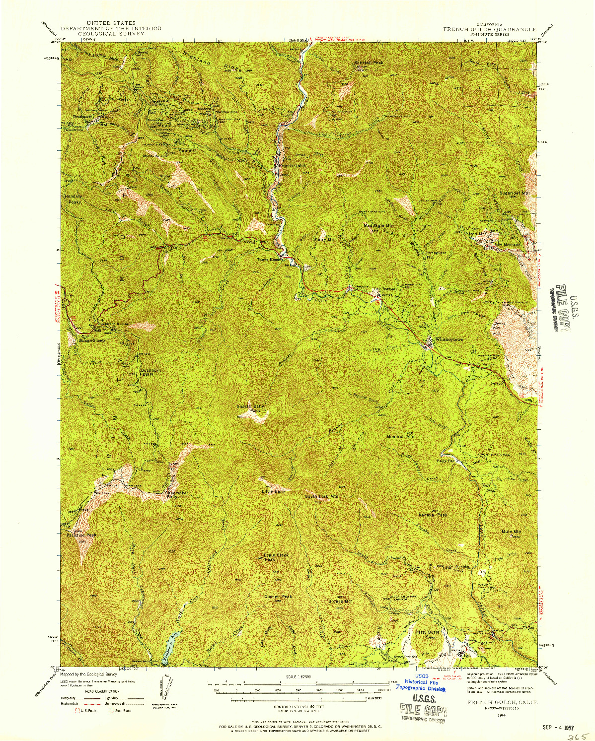 USGS 1:62500-SCALE QUADRANGLE FOR FRENCH GULCH, CA 1944