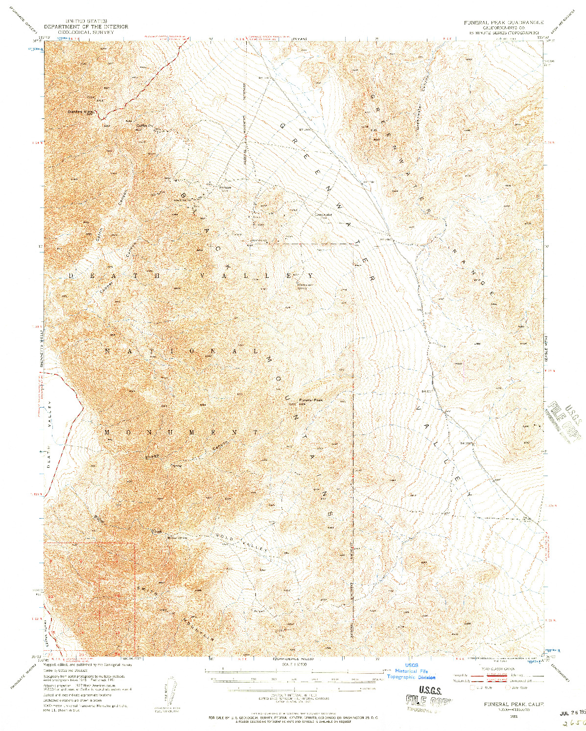 USGS 1:62500-SCALE QUADRANGLE FOR FUNERAL PEAK, CA 1951