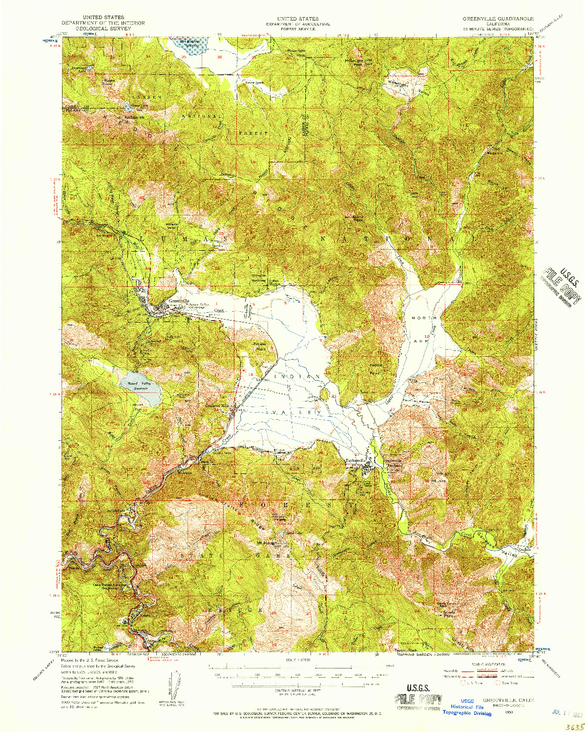 USGS 1:62500-SCALE QUADRANGLE FOR GREENVILLE, CA 1950