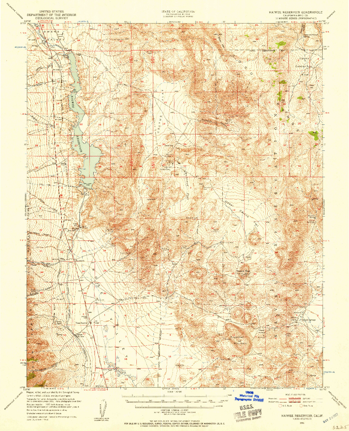 USGS 1:62500-SCALE QUADRANGLE FOR HAIWEE RESERVOIR, CA 1951