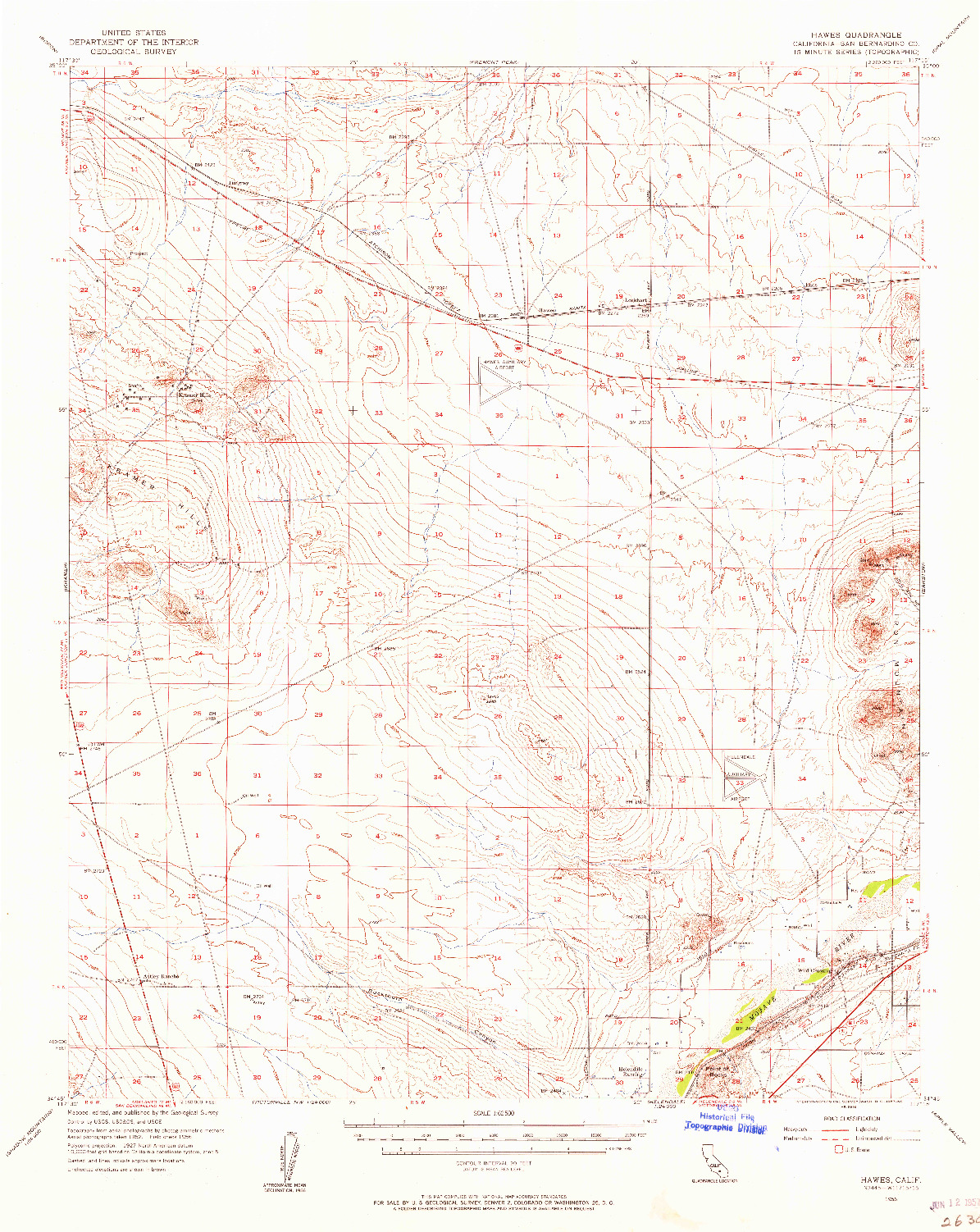 USGS 1:62500-SCALE QUADRANGLE FOR HAWES, CA 1956