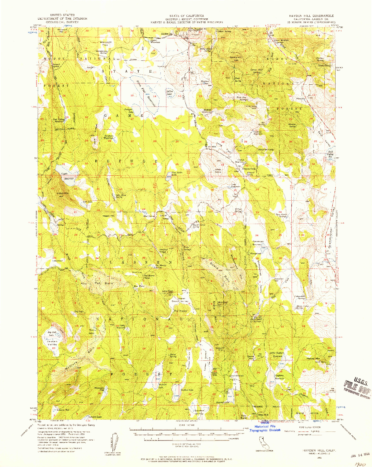 USGS 1:62500-SCALE QUADRANGLE FOR HAYDEN HILL, CA 1956