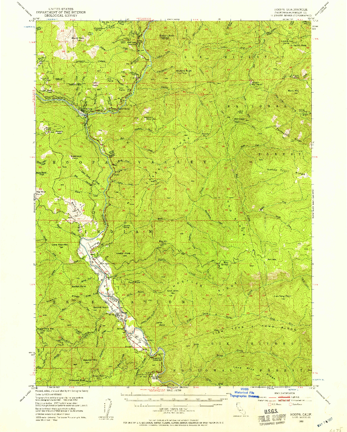 USGS 1:62500-SCALE QUADRANGLE FOR HOOPA, CA 1952