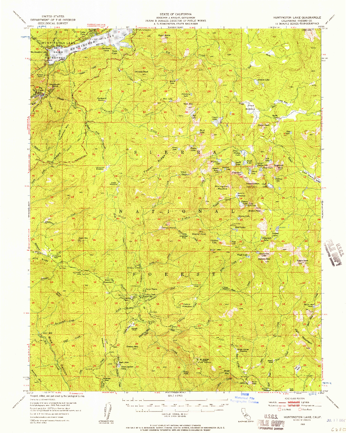 USGS 1:62500-SCALE QUADRANGLE FOR HUNTINGTON LAKE, CA 1953