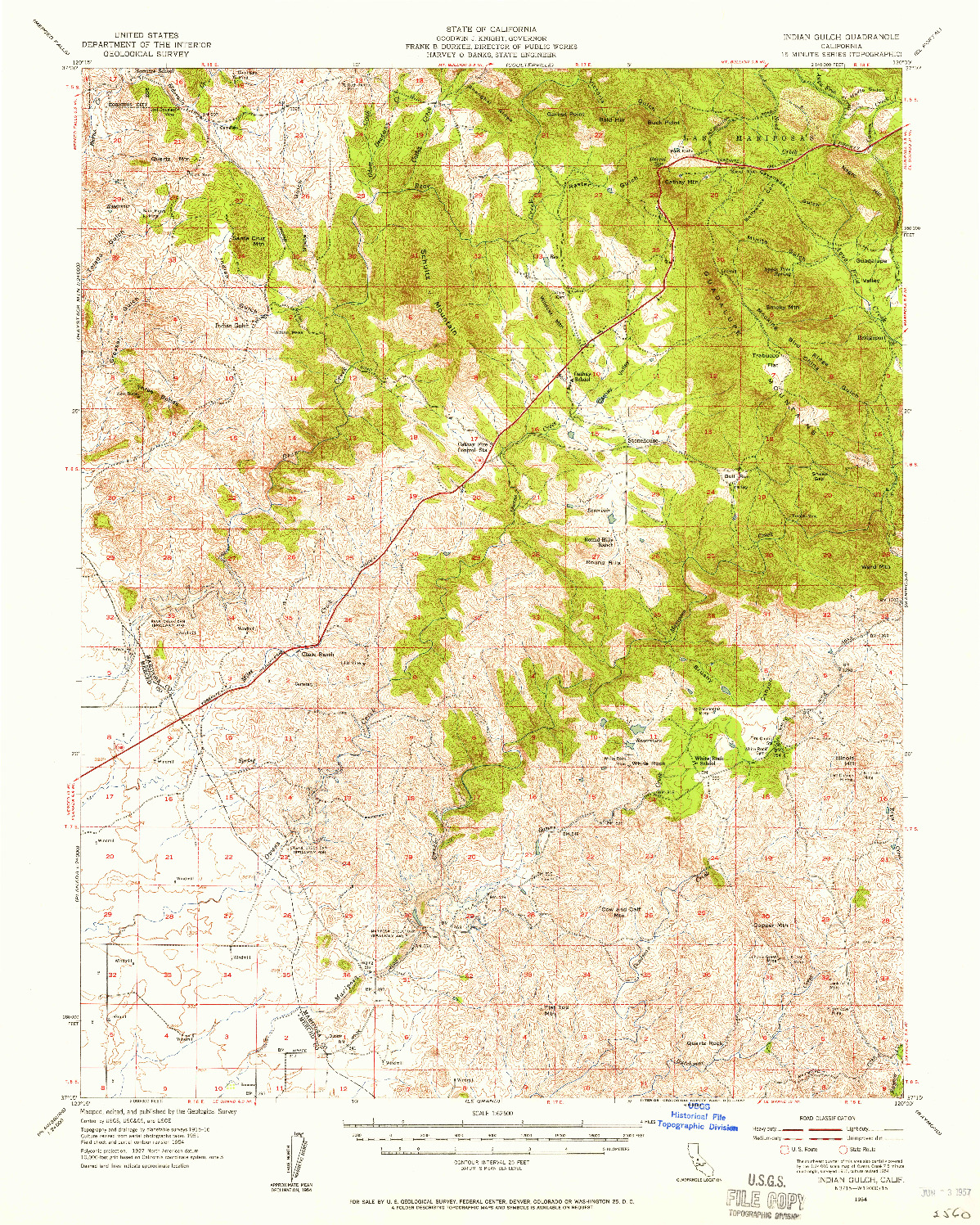 USGS 1:62500-SCALE QUADRANGLE FOR INDIAN GULCH, CA 1954
