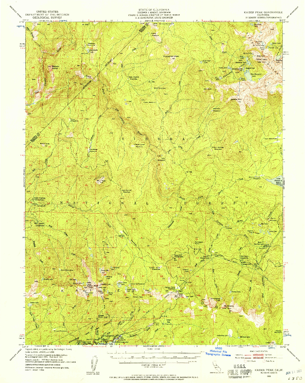 USGS 1:62500-SCALE QUADRANGLE FOR KAISER PEAK, CA 1953