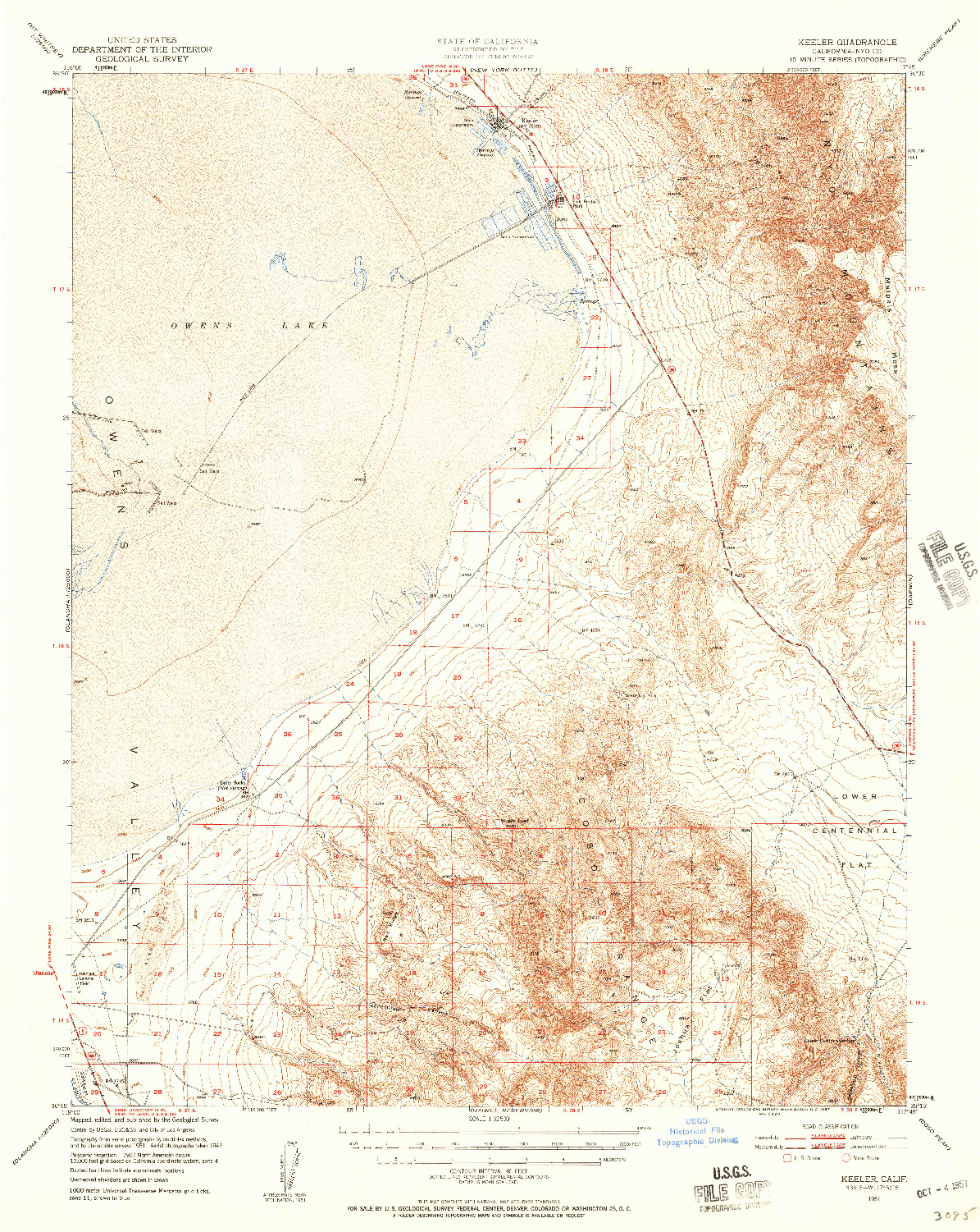 USGS 1:62500-SCALE QUADRANGLE FOR KEELER, CA 1951