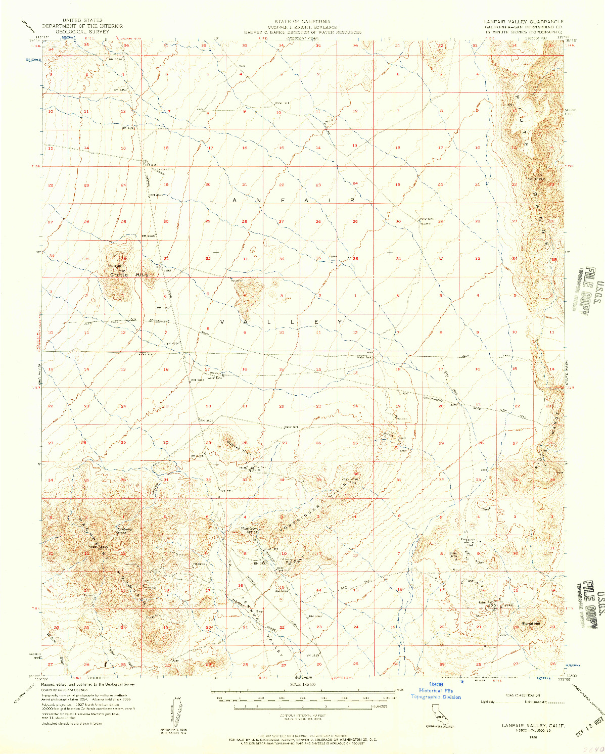 USGS 1:62500-SCALE QUADRANGLE FOR LANFAIR VALLEY, CA 1956