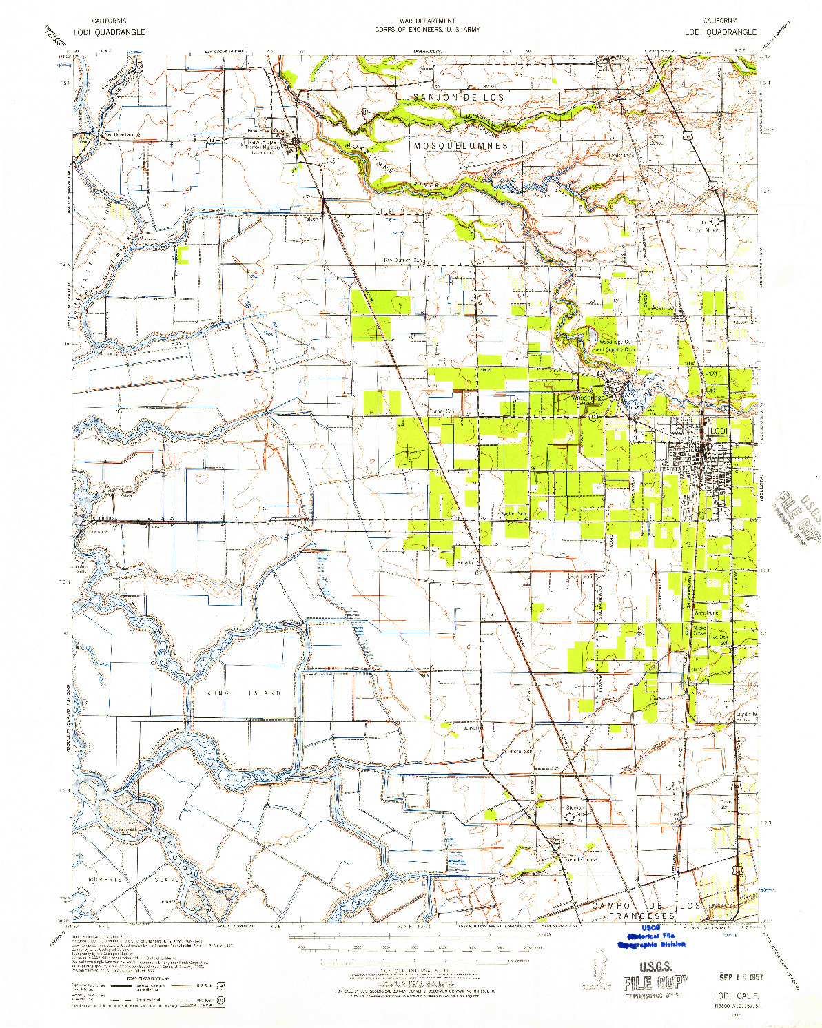 USGS 1:62500-SCALE QUADRANGLE FOR LODI, CA 1939