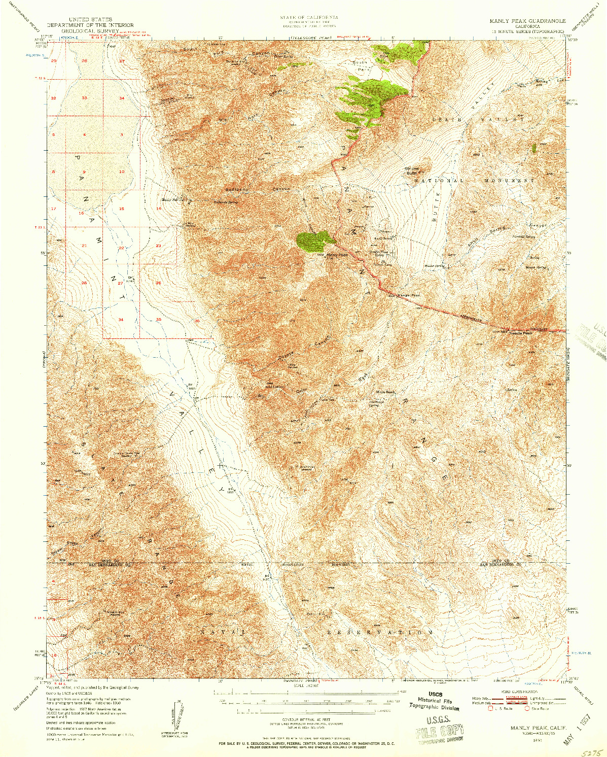 USGS 1:62500-SCALE QUADRANGLE FOR MANLY PEAK, CA 1950