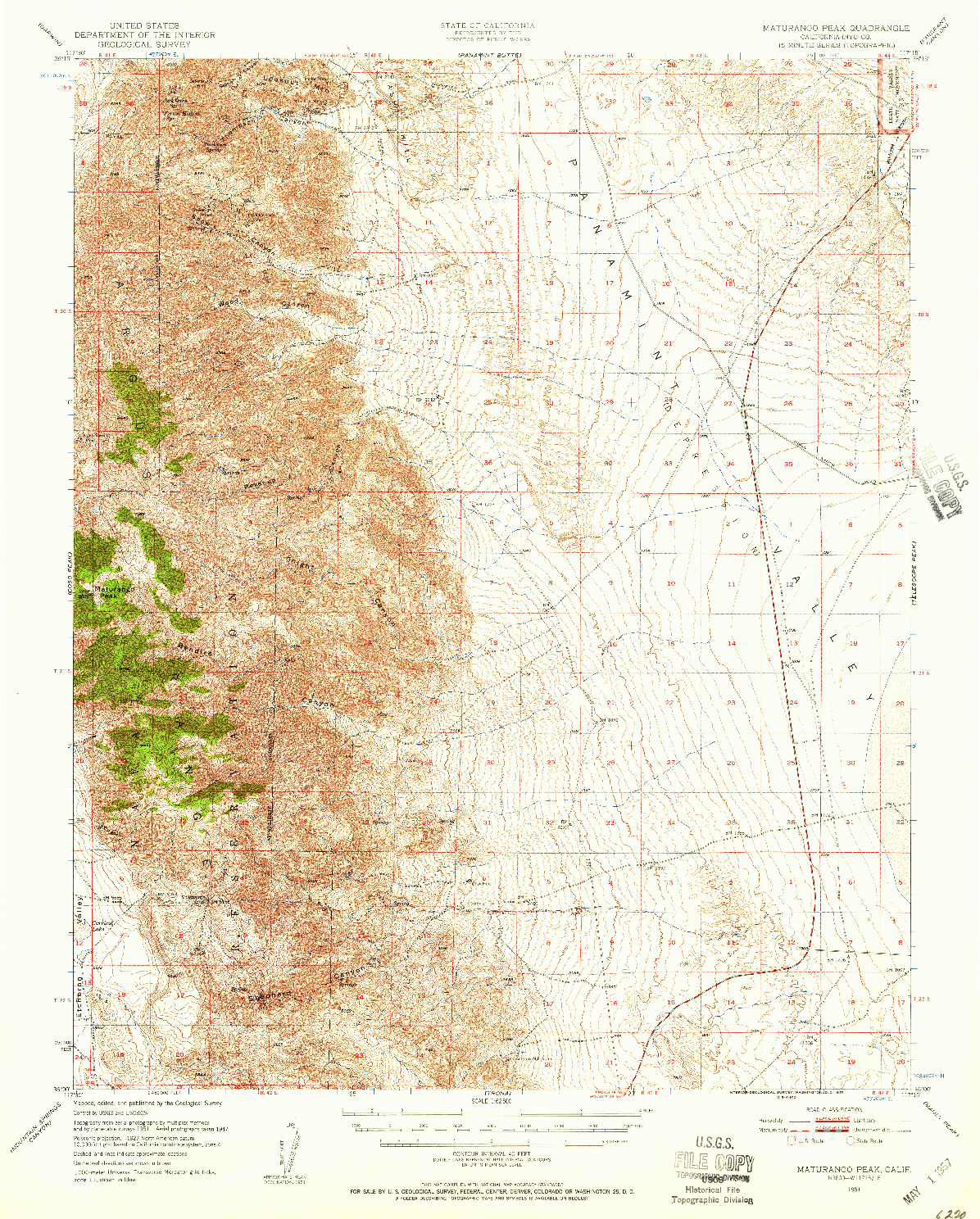 USGS 1:62500-SCALE QUADRANGLE FOR MATURANGO PEAK, CA 1951