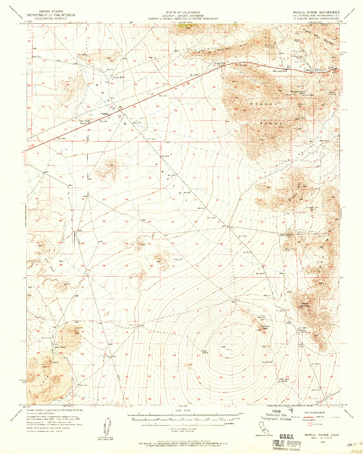USGS 1:62500-SCALE QUADRANGLE FOR MESCAL RANGE, CA 1955
