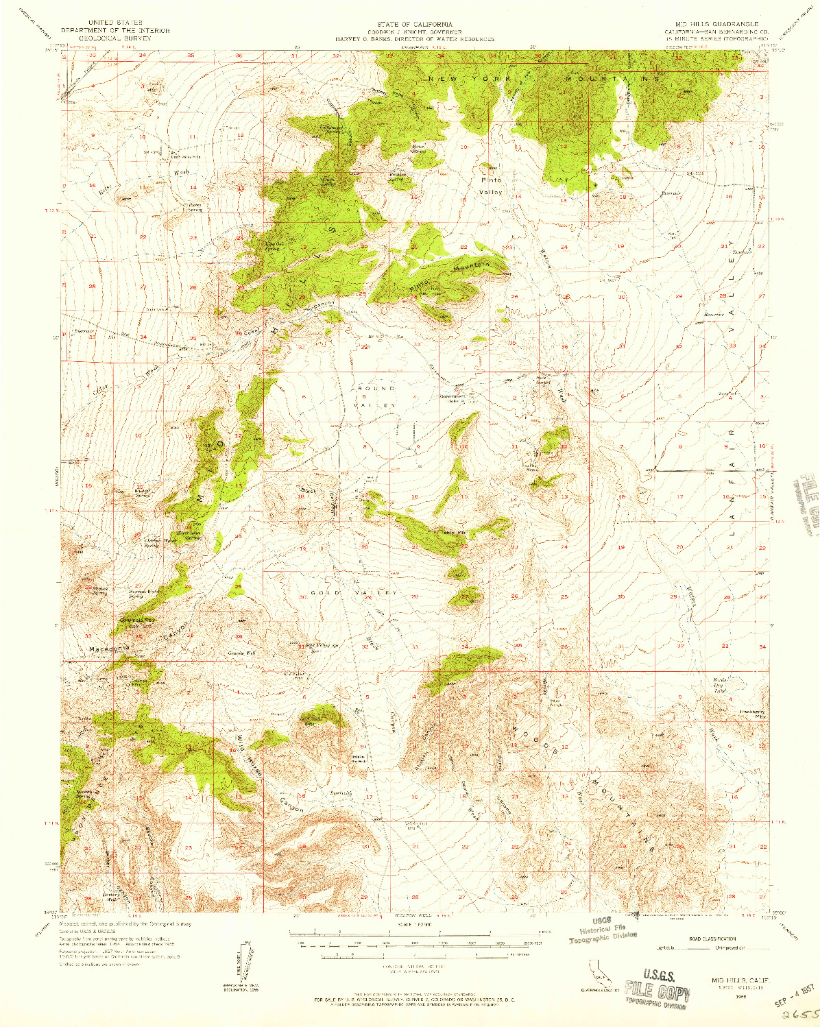 USGS 1:62500-SCALE QUADRANGLE FOR MID HILLS, CA 1955