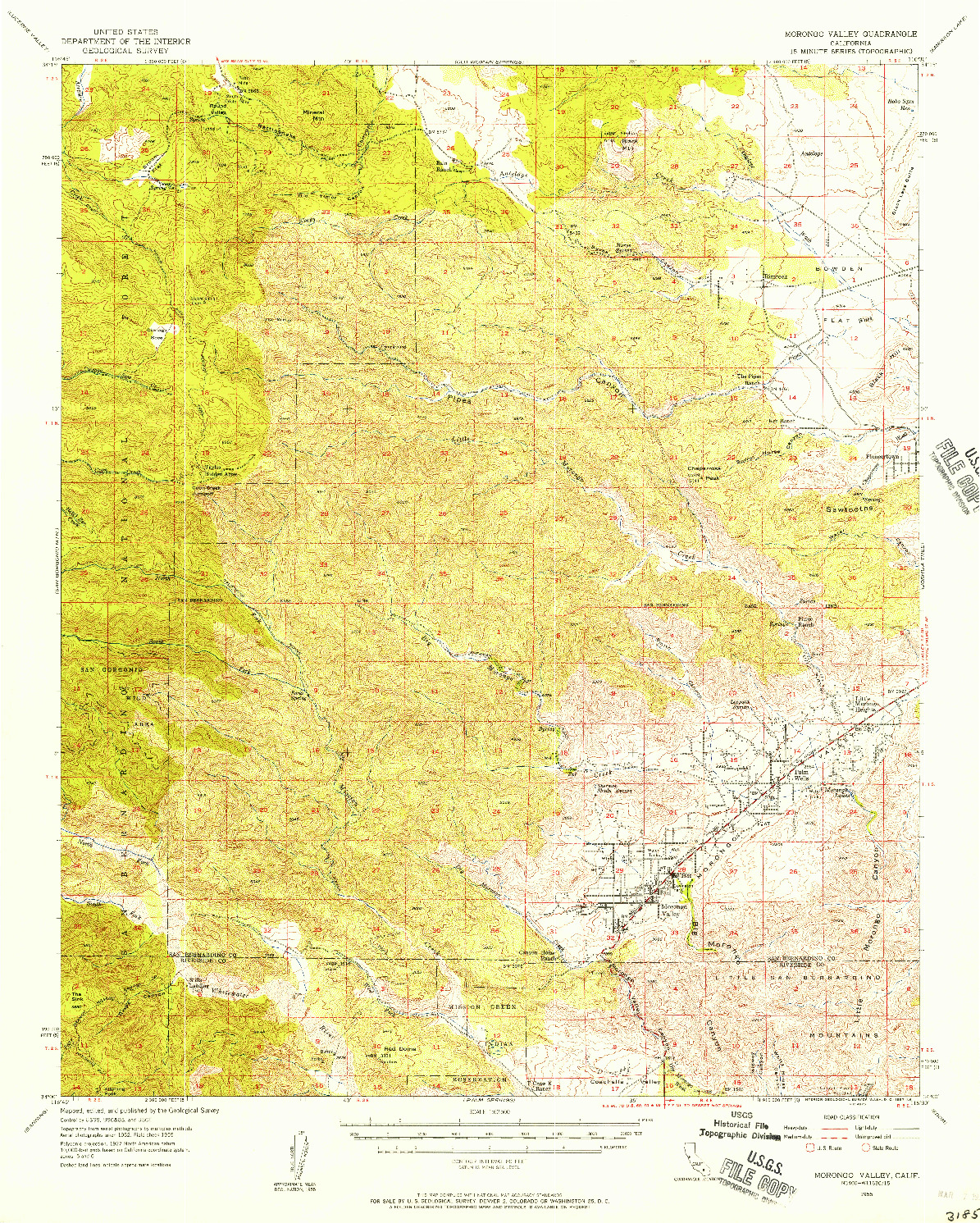 USGS 1:62500-SCALE QUADRANGLE FOR MORONGO VALLEY, CA 1955