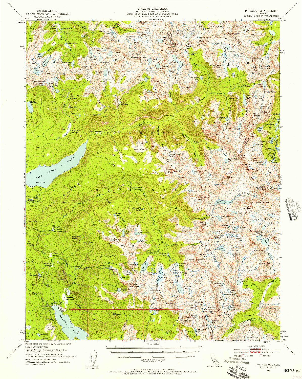 USGS 1:62500-SCALE QUADRANGLE FOR MT. ABBOT, CA 1953