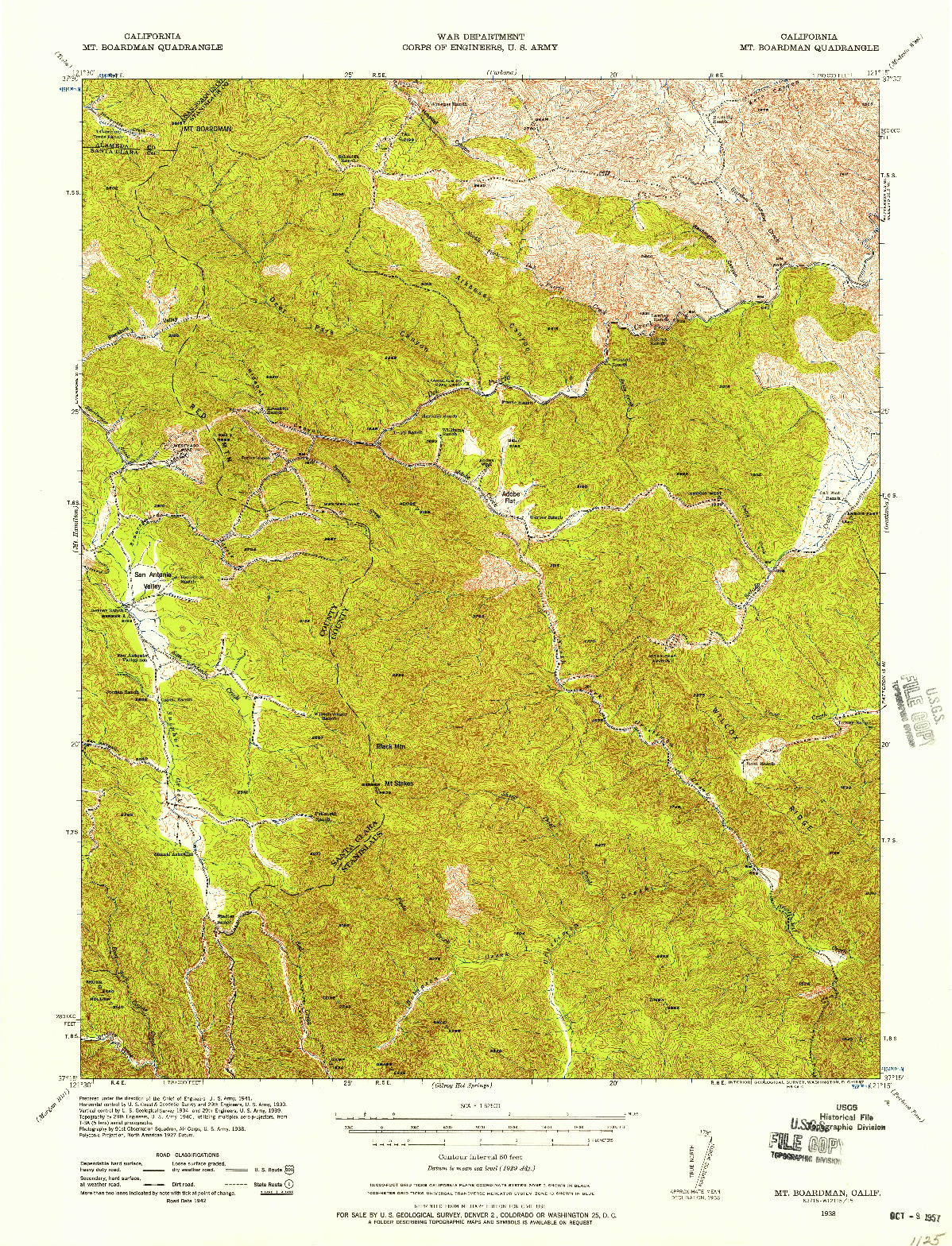 USGS 1:62500-SCALE QUADRANGLE FOR MT. BOARDMAN, CA 1938