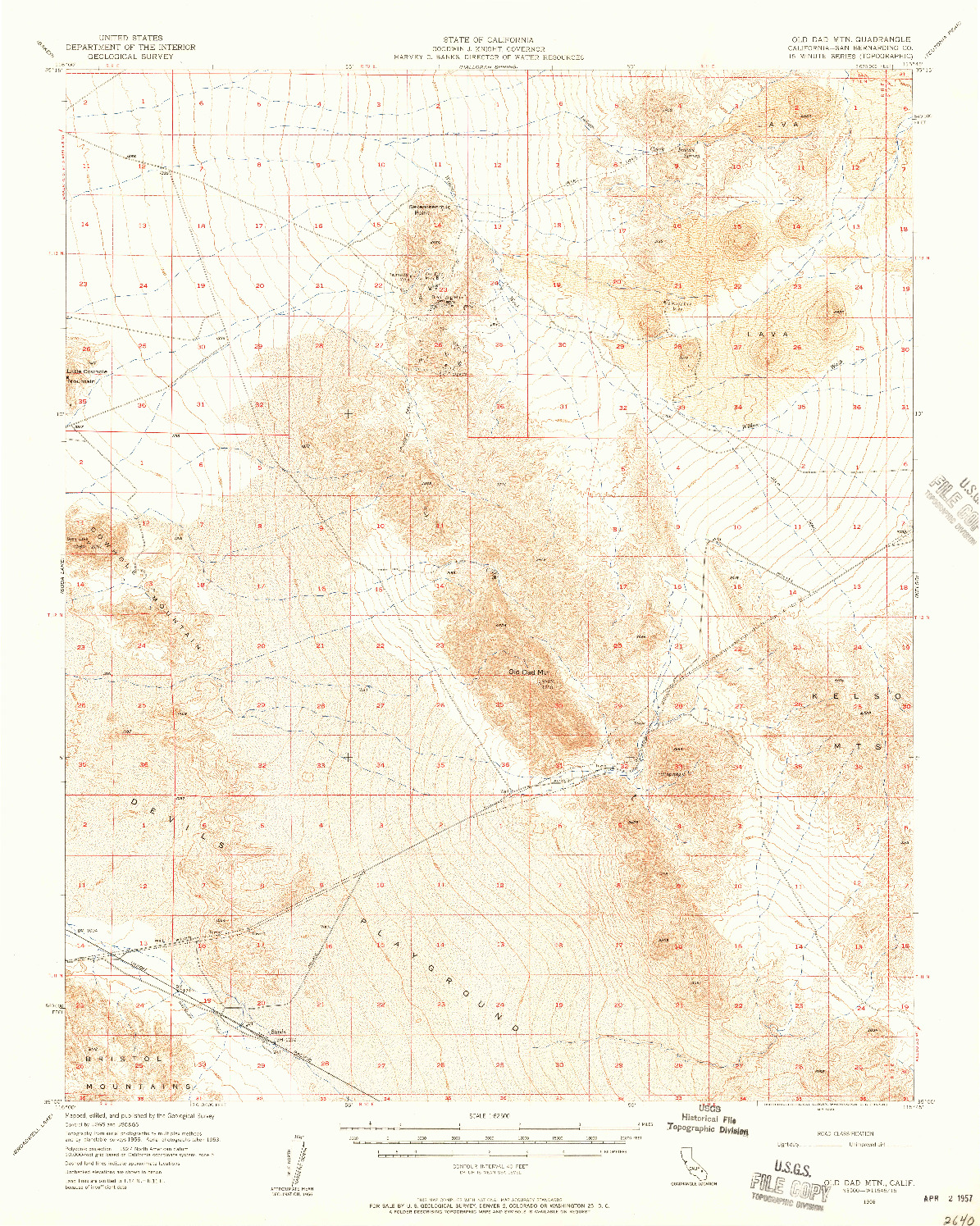 USGS 1:62500-SCALE QUADRANGLE FOR OLD DAD MOUNTAIN, CA 1956