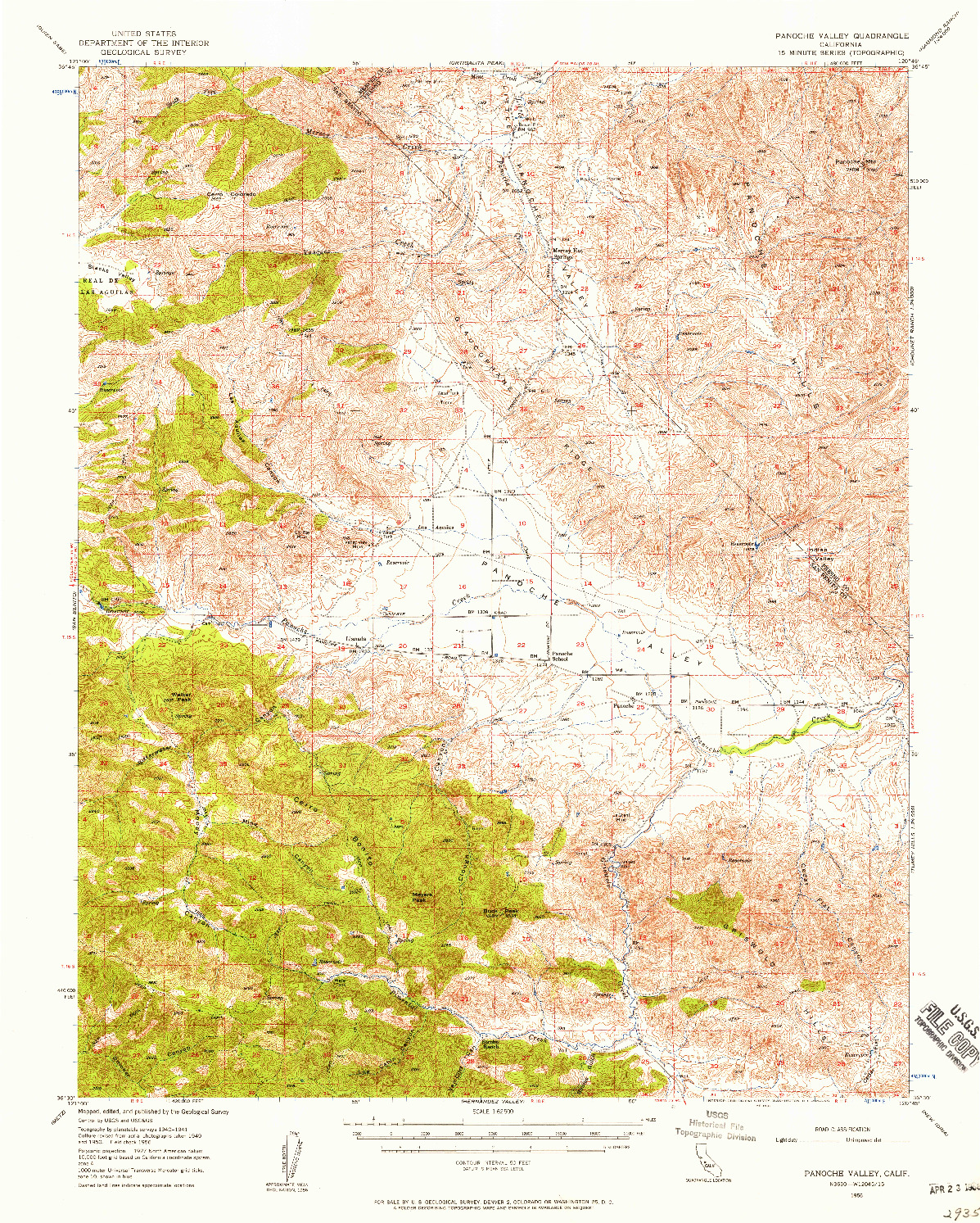 USGS 1:62500-SCALE QUADRANGLE FOR PANOCHE VALLEY, CA 1956