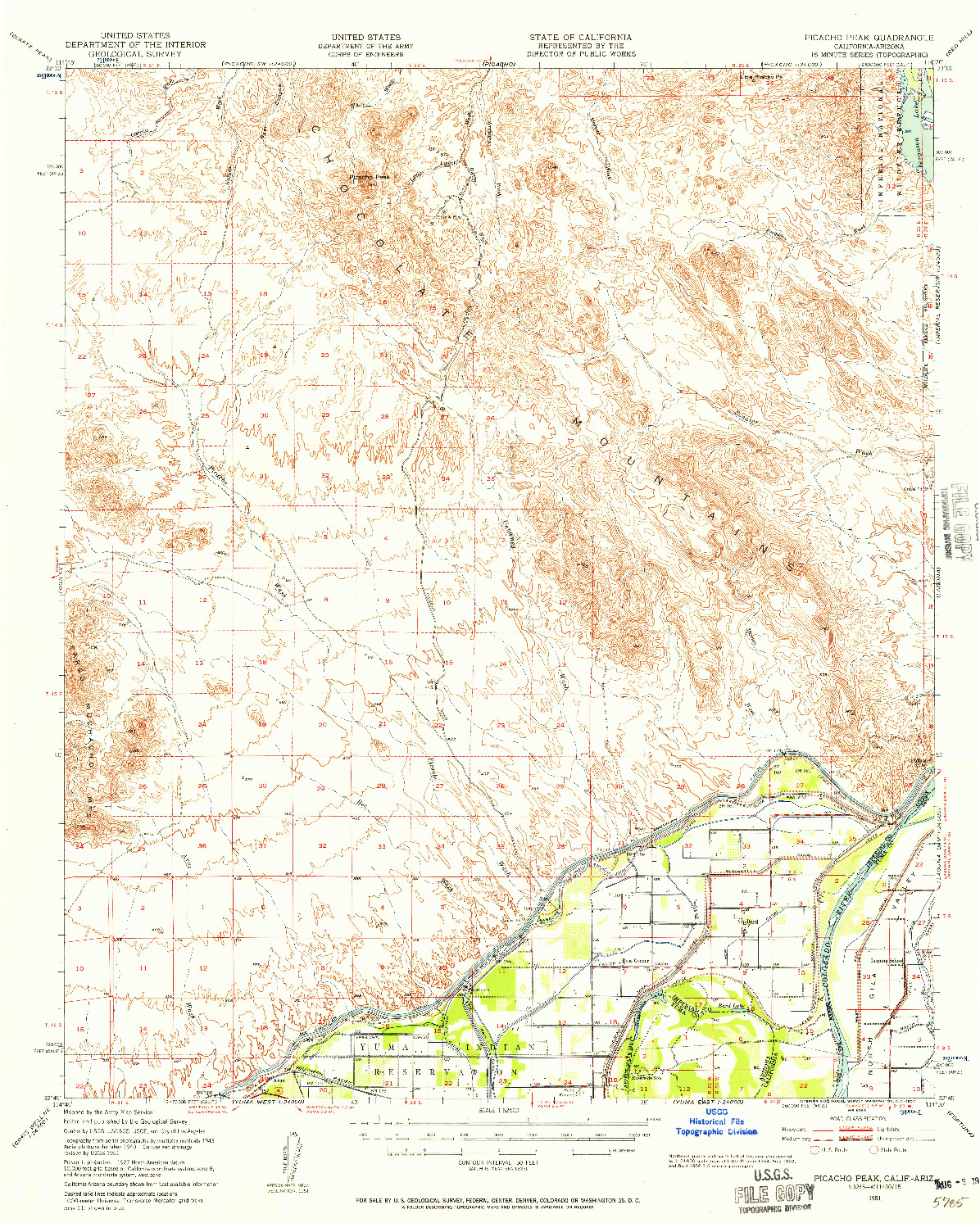 USGS 1:62500-SCALE QUADRANGLE FOR PICACHO PEAK, CA 1951