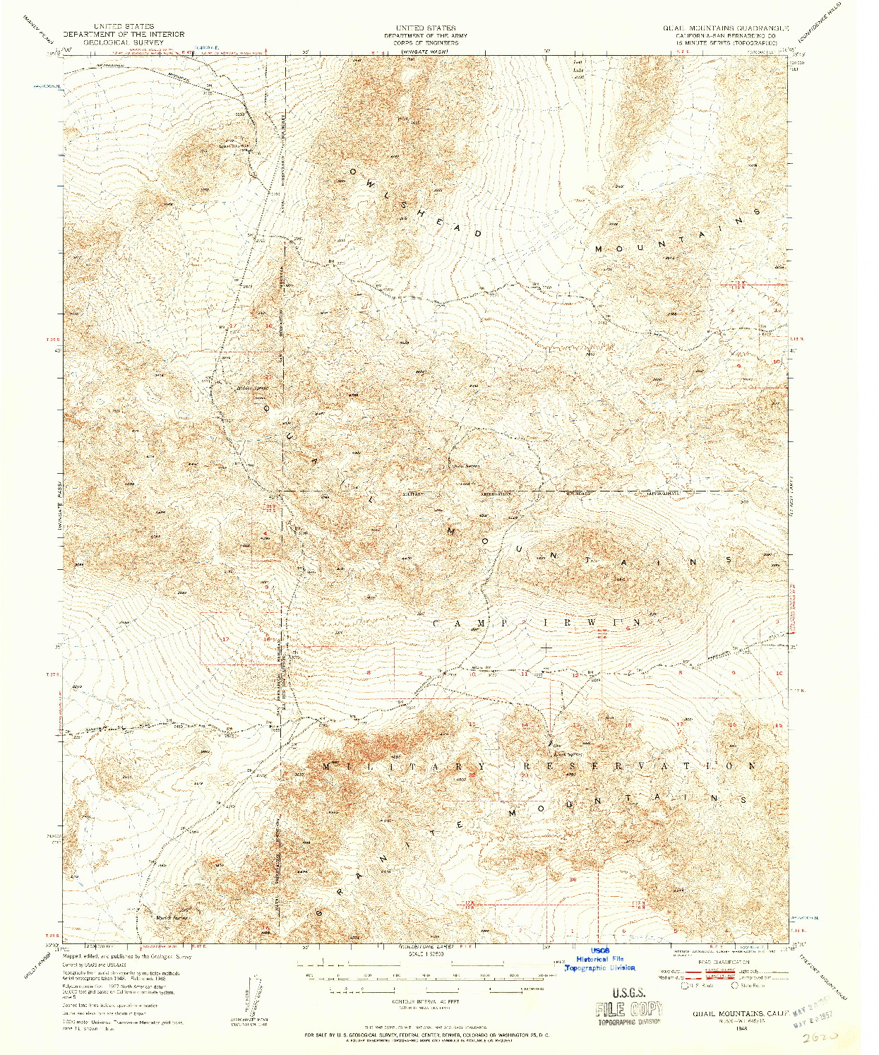 USGS 1:62500-SCALE QUADRANGLE FOR QUAIL MOUNTAINS, CA 1948