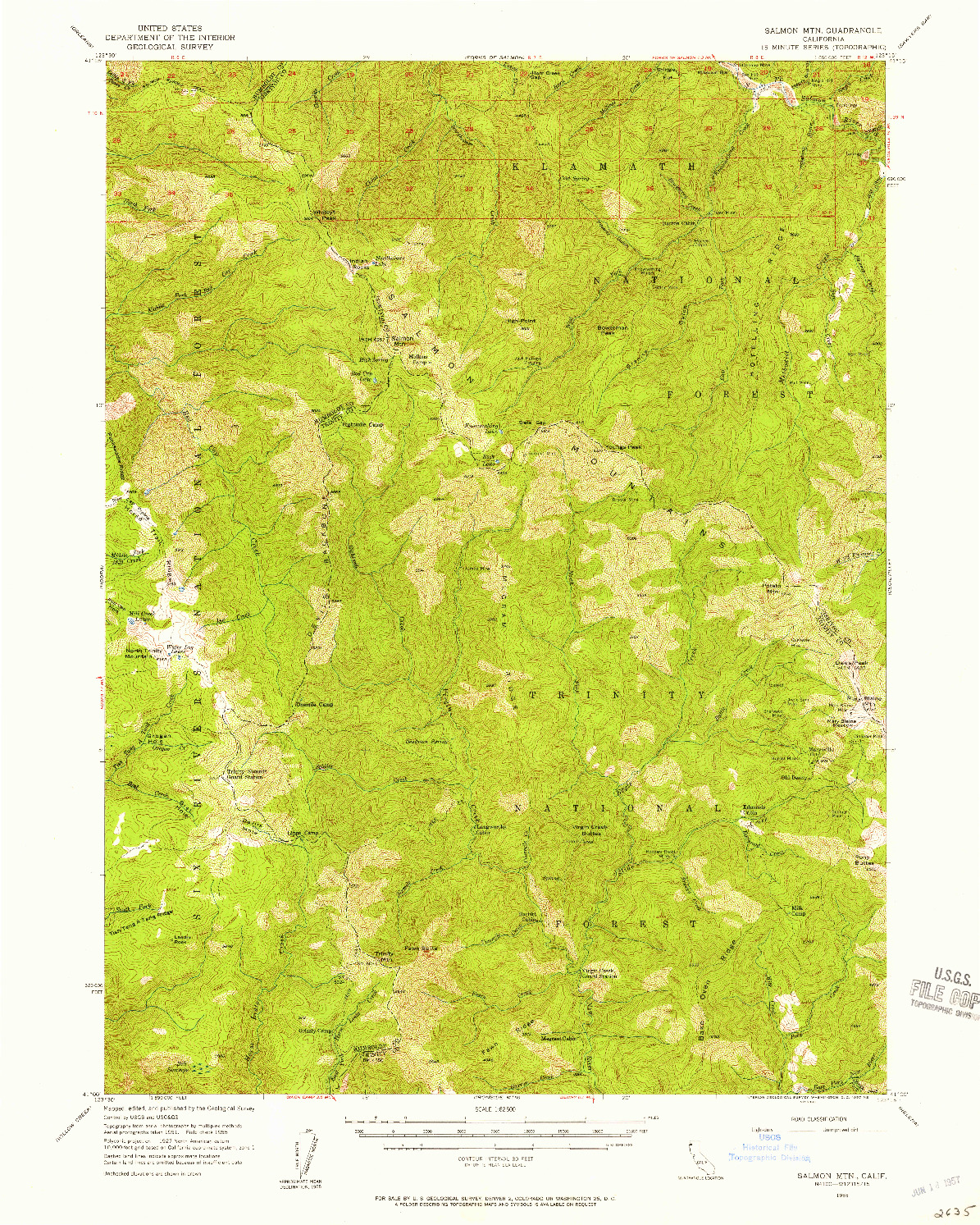 USGS 1:62500-SCALE QUADRANGLE FOR SALMON MTN, CA 1955