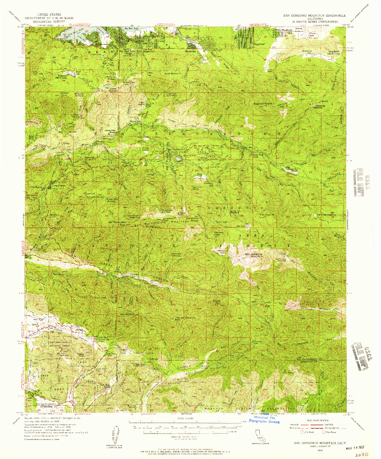 USGS 1:62500-SCALE QUADRANGLE FOR SAN GORGONIO MOUNTAIN, CA 1954