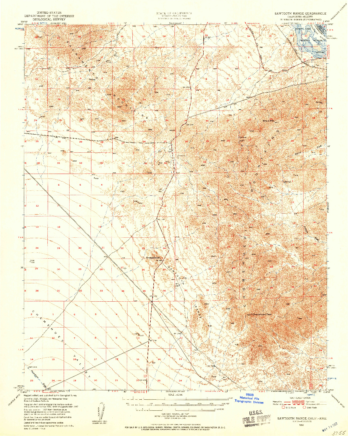 USGS 1:62500-SCALE QUADRANGLE FOR SAWTOOTH RANGE, CA 1950