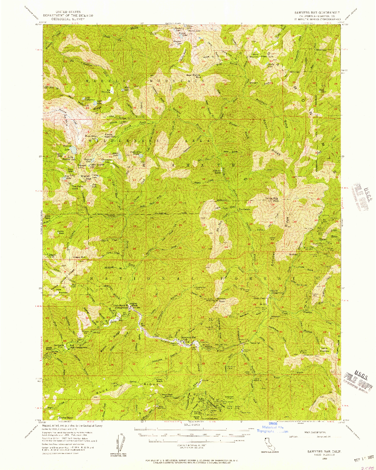 USGS 1:62500-SCALE QUADRANGLE FOR SAWYERS BAR, CA 1955